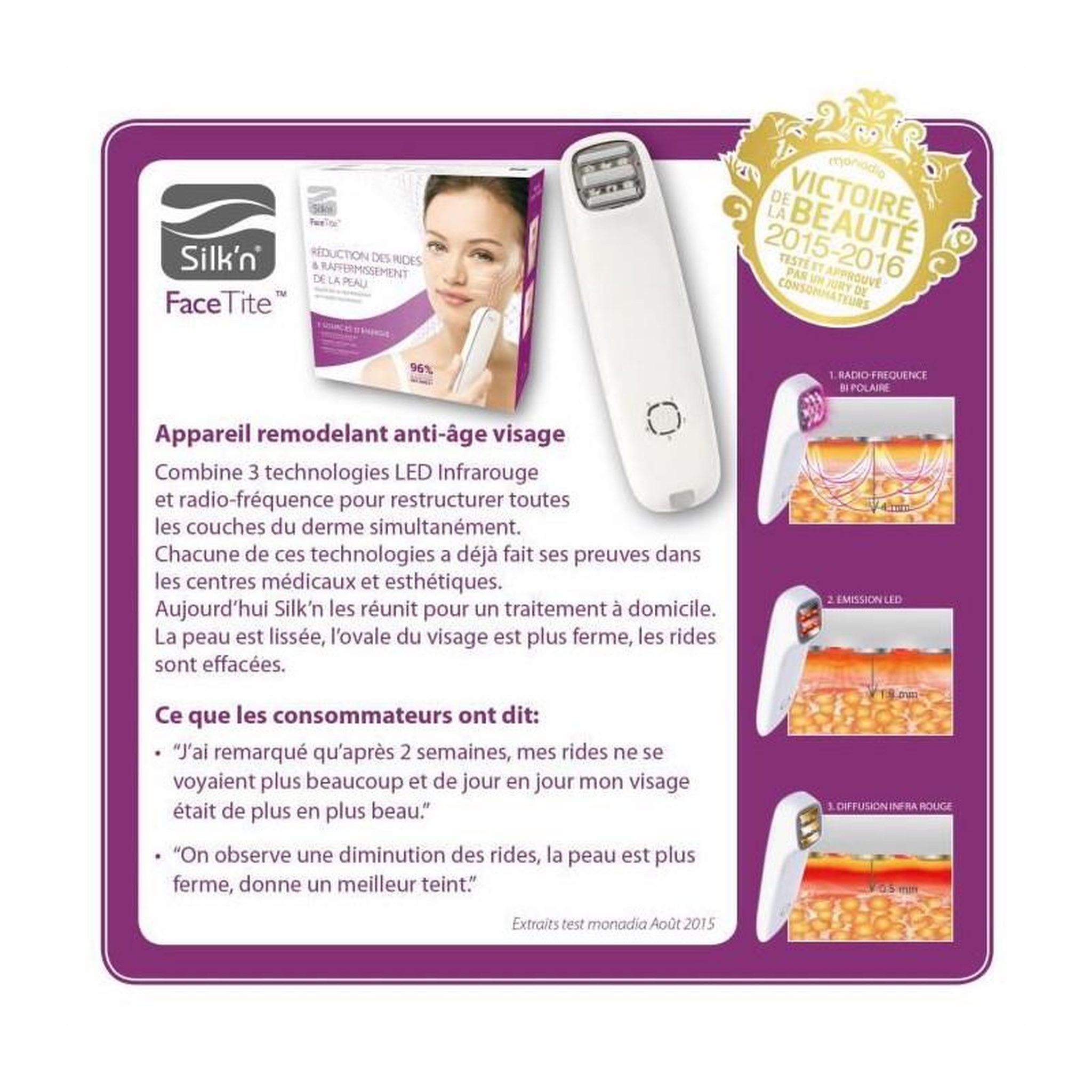 Voir la diapositive 2 : SILK'N Réductions des rides et raffermissement du visage - SILK'N Facetite Essentials - FTE1PE1R001