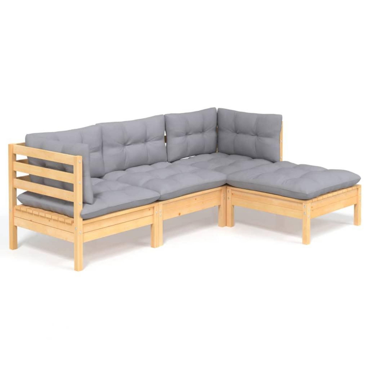 VIDAXL Salon de jardin 4 pcs avec coussins gris Bois de pin