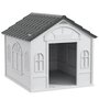 Voir la diapositive 1 : PAWHUT Niche chien style cottage dim. 65L x 75l x 63H cm - motifs fenêtres, porte, aération - PP blanc gris