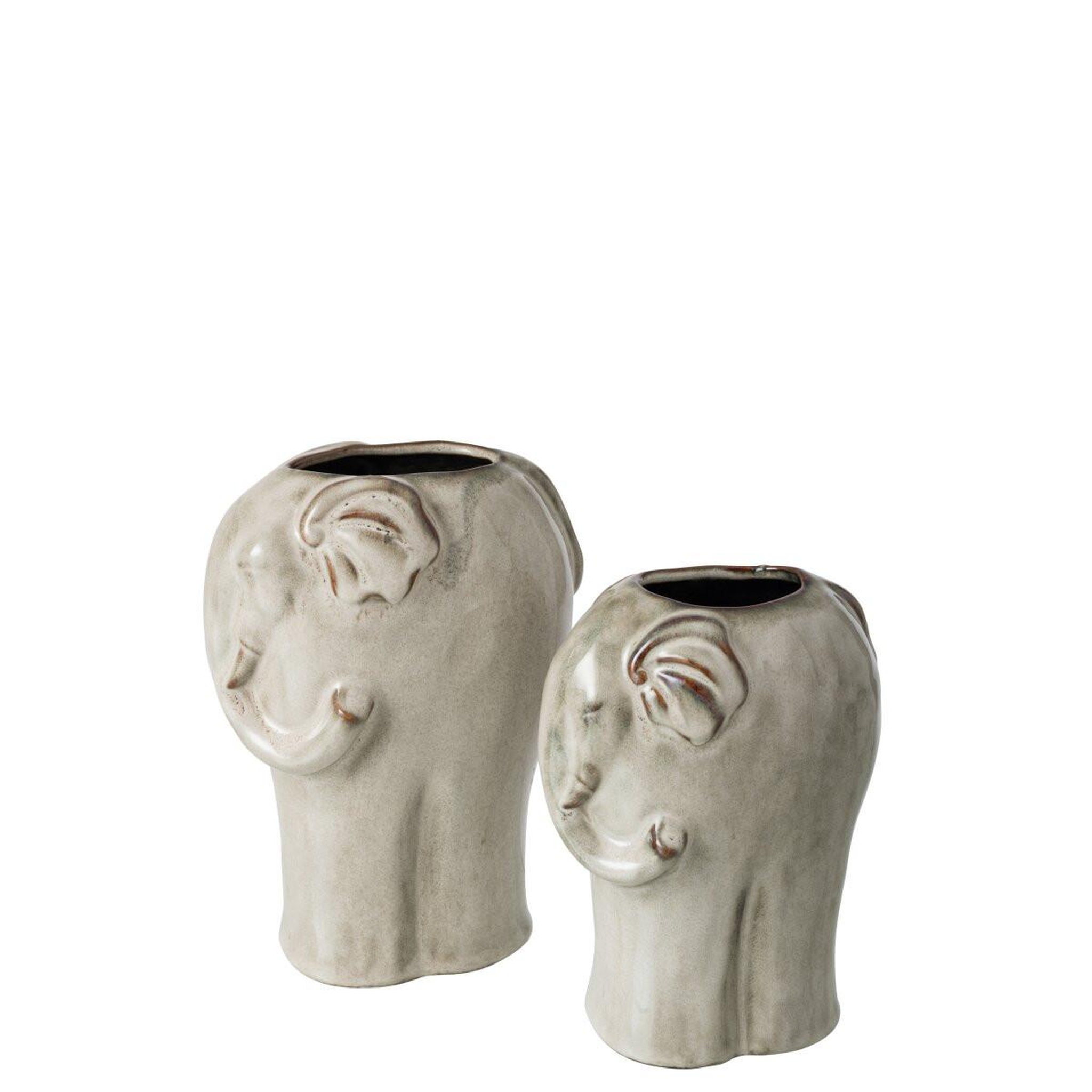 Voir la diapositive 4 : J-LINE Cache-Pot Éléphant en Porcelaine  Maren  20cm Gris Vert