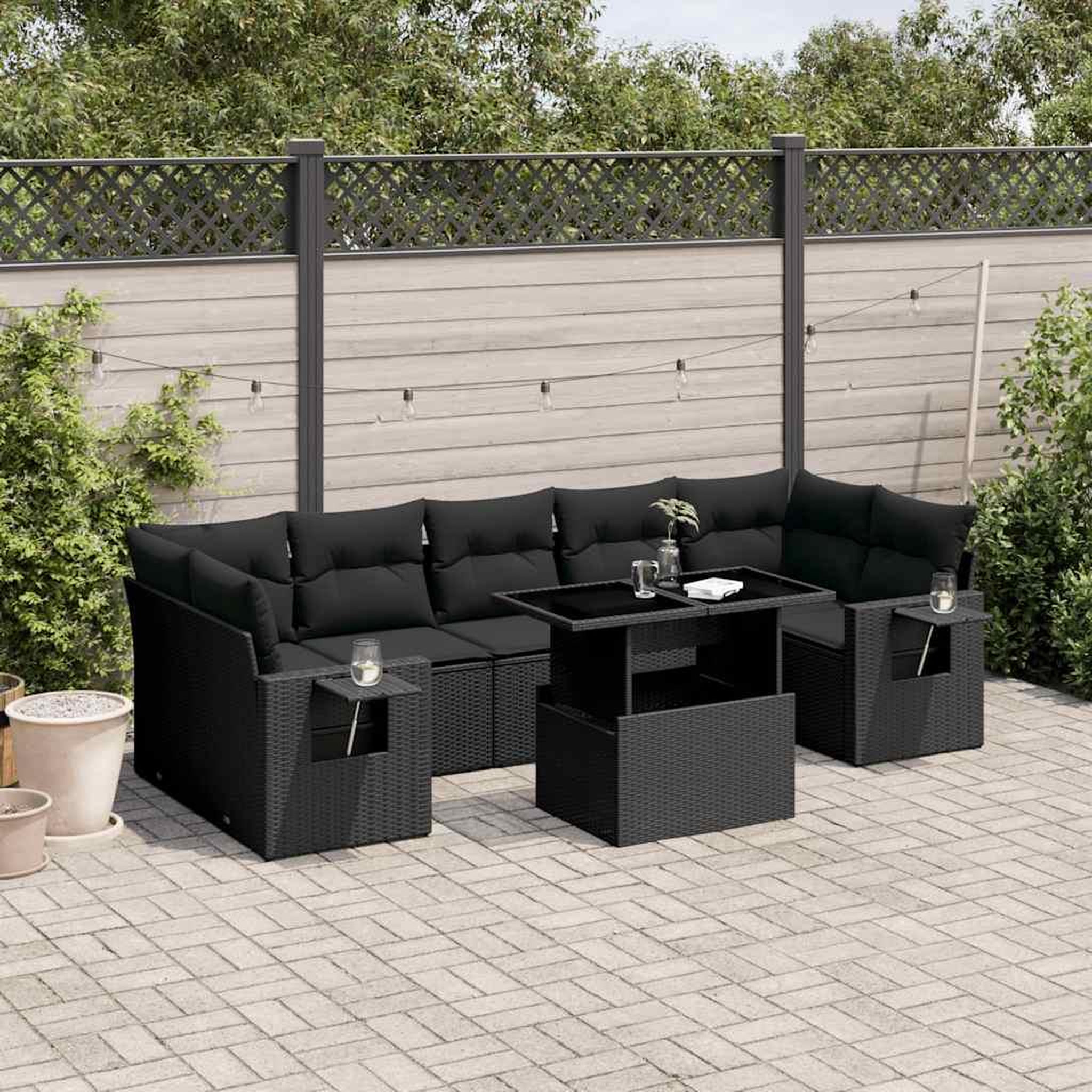 VIDAXL Salon de jardin 8 pcs avec coussins noir resine tressee