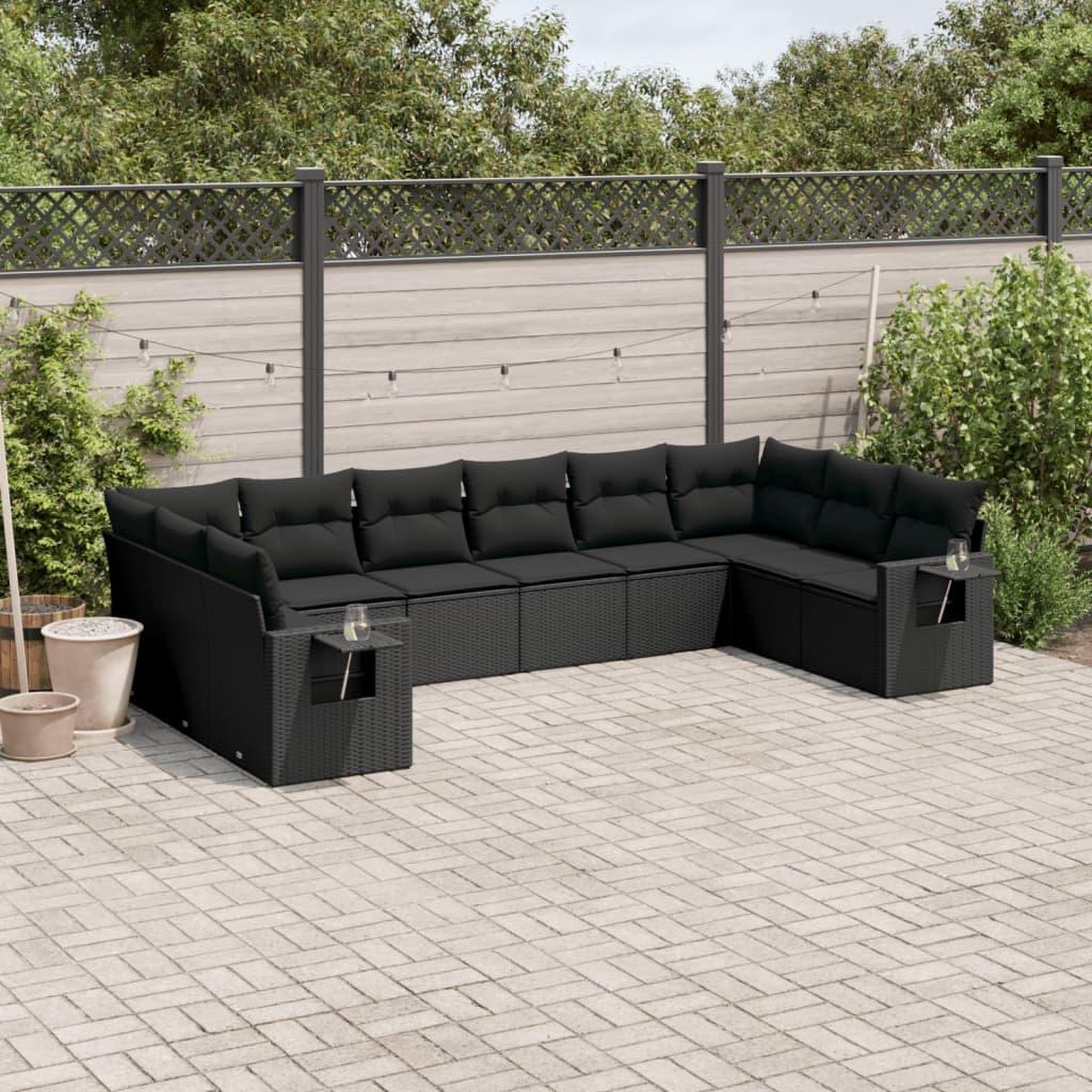 VIDAXL Salon de jardin 10 pcs avec coussins noir resine tressee