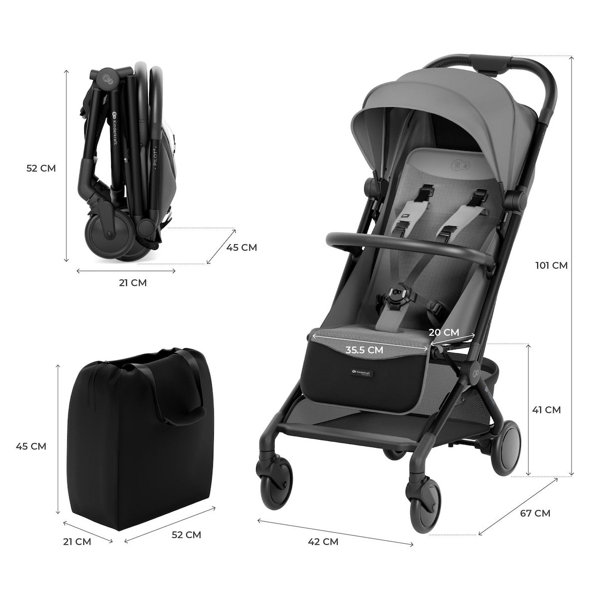 KINDERKRAFT Poussette compacte et facile à plier pour voyages et déplacements