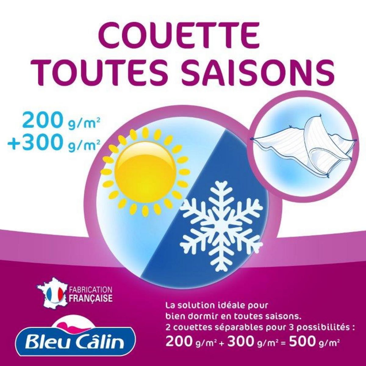 BLEUCALIN Couette 4 saisons 2 en 1 