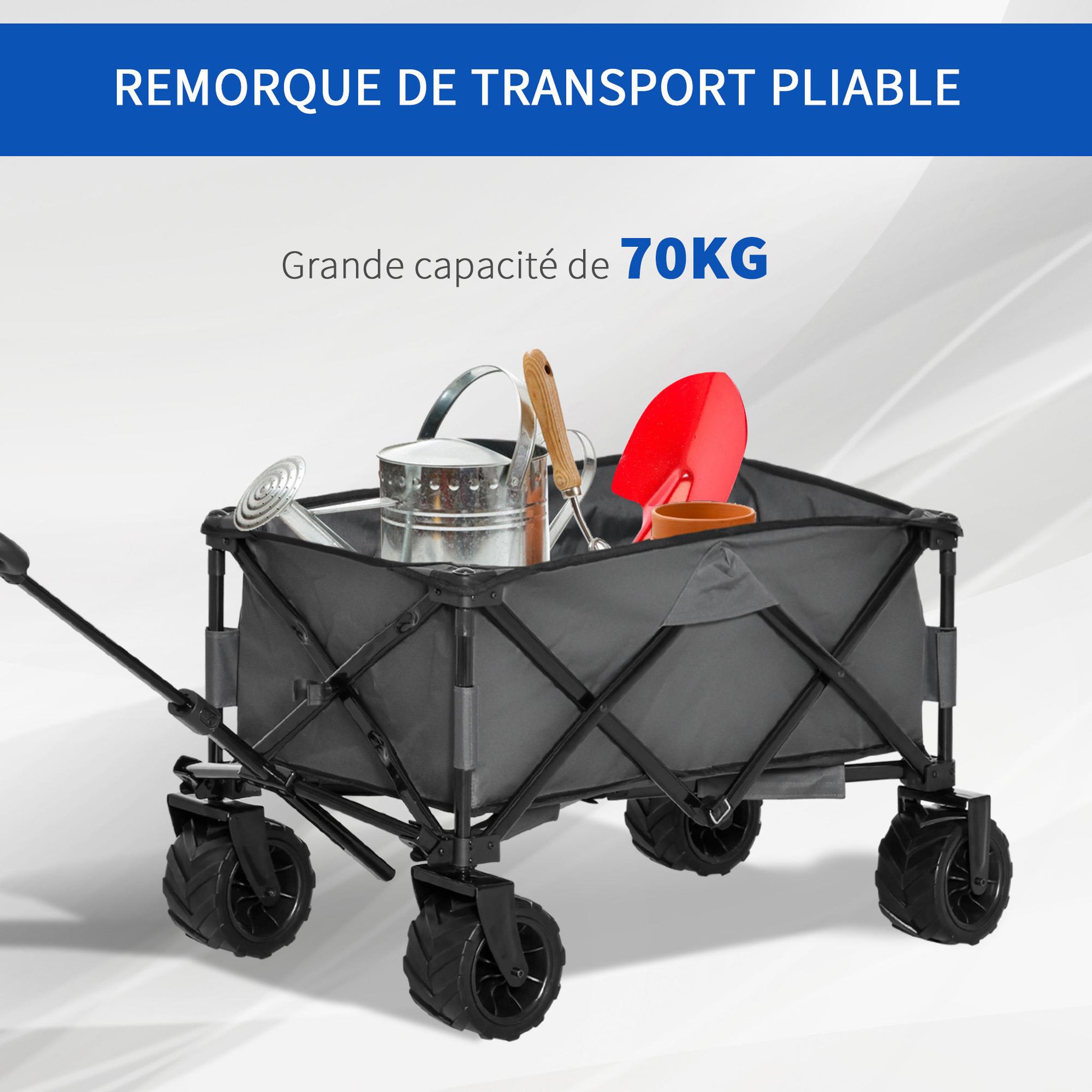 Voir la diapositive 6 : OUTSUNNY Chariot de transport pliable à roulettes - poignée télescopique - max. 70 Kg - métal noir oxford gris