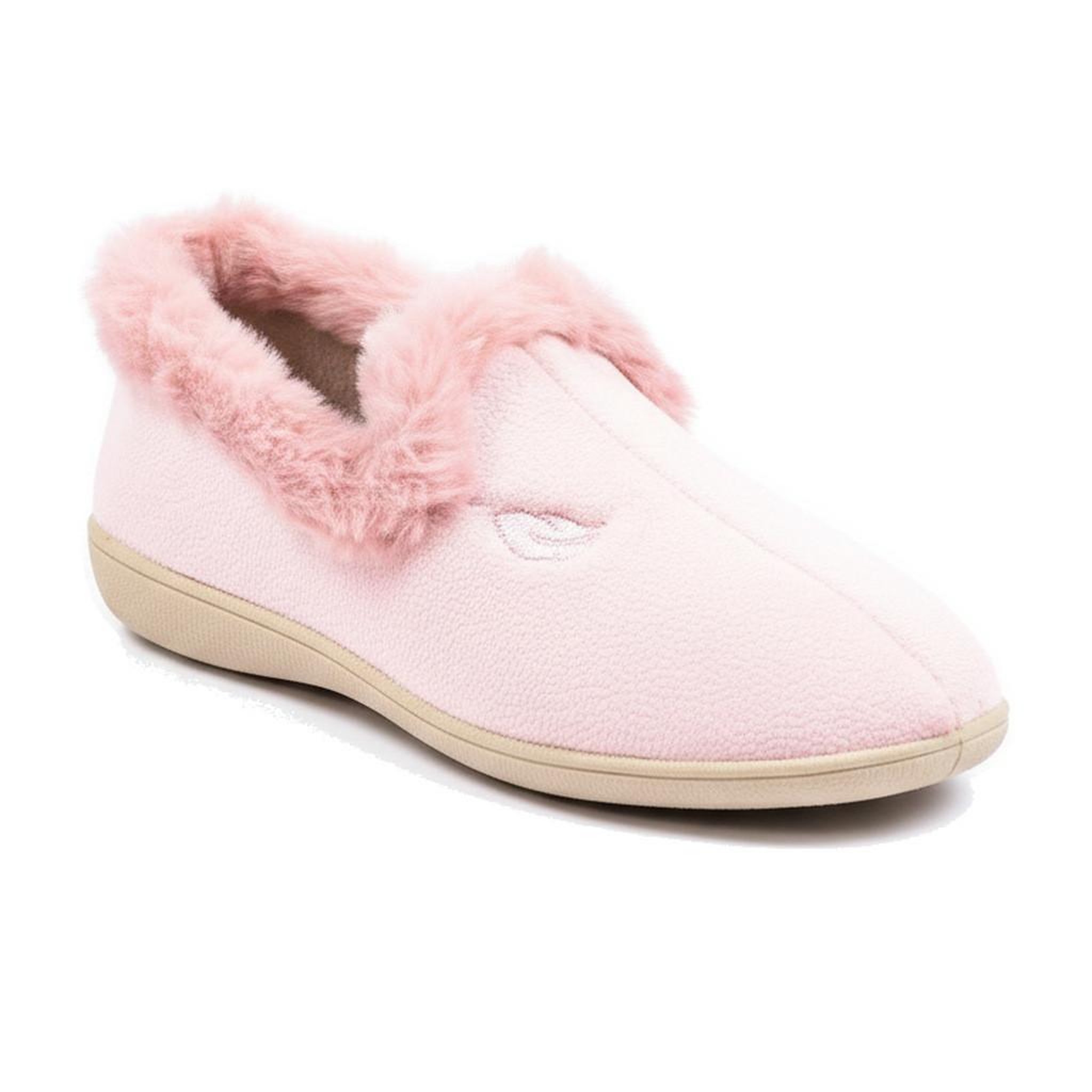 OZABI OZABI Charentaises Femme Fourrées Fantaisie Brodée, Col Fausse Fourrure. Coloris disponibles : Gris, Noir, Rose, Marron, Bleu
