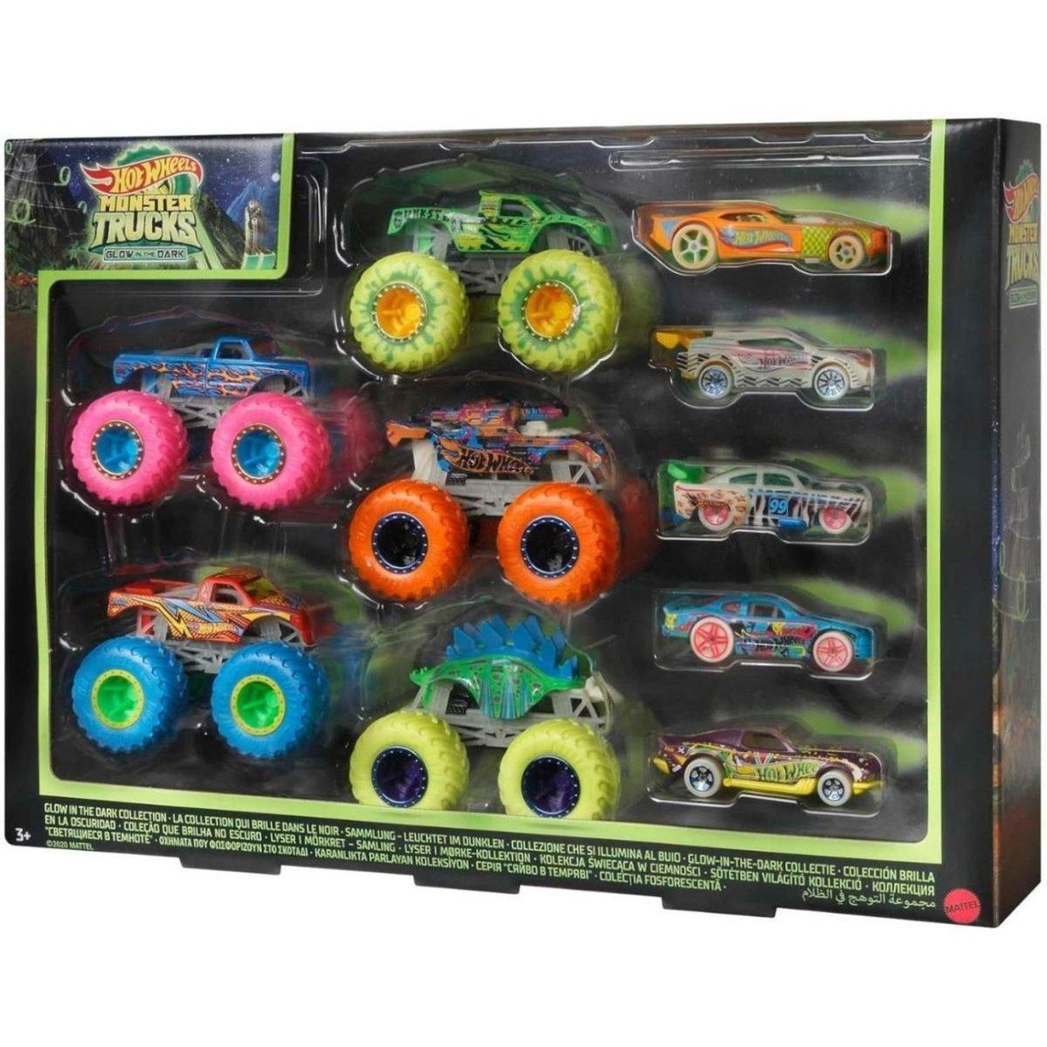 MATTEL Coffret hot wheels  hcb57 monster trucks - 10 véhicules phosphorescents