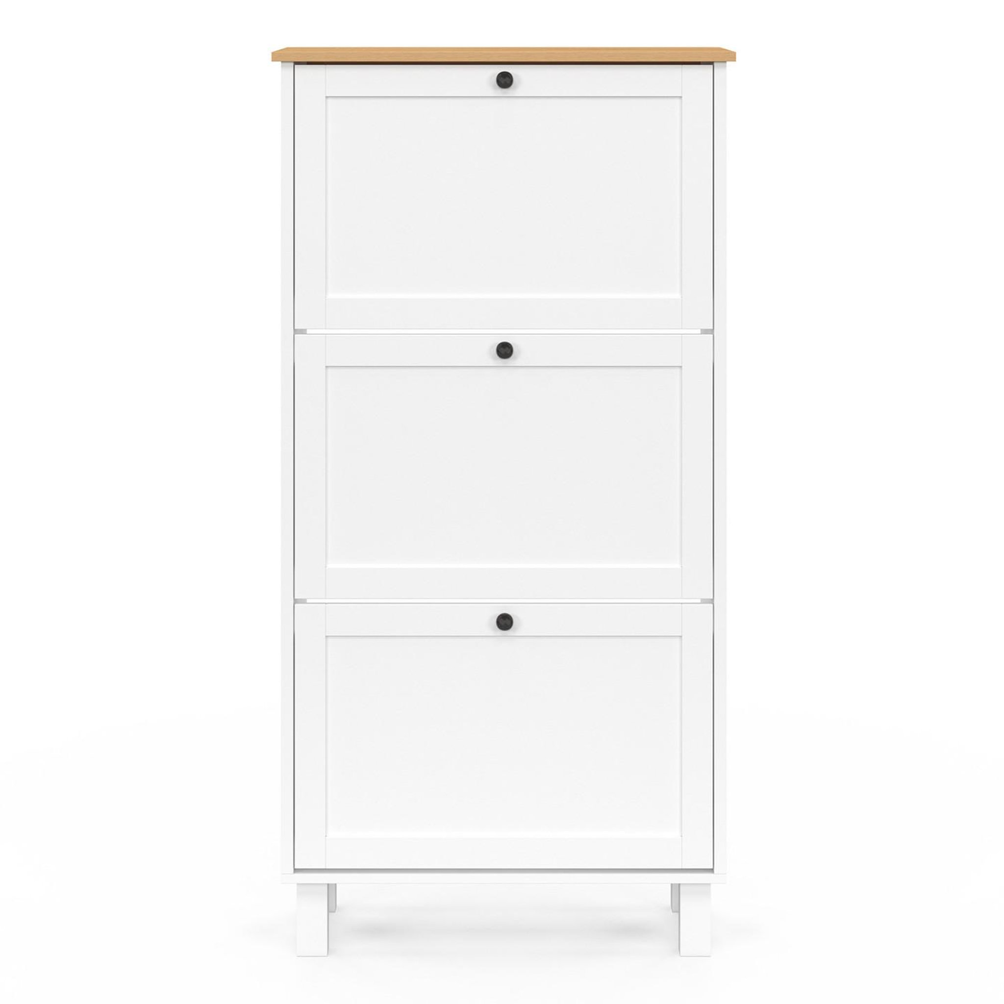 Voir la diapositive 3 : ID MARKET Meuble à chaussures 18 paires achille 3 portes blanc et plateau bois