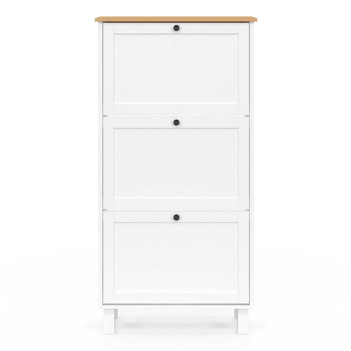 ID MARKET Meuble à chaussures 18 paires ACHILLE 3 portes blanc et plateau bois