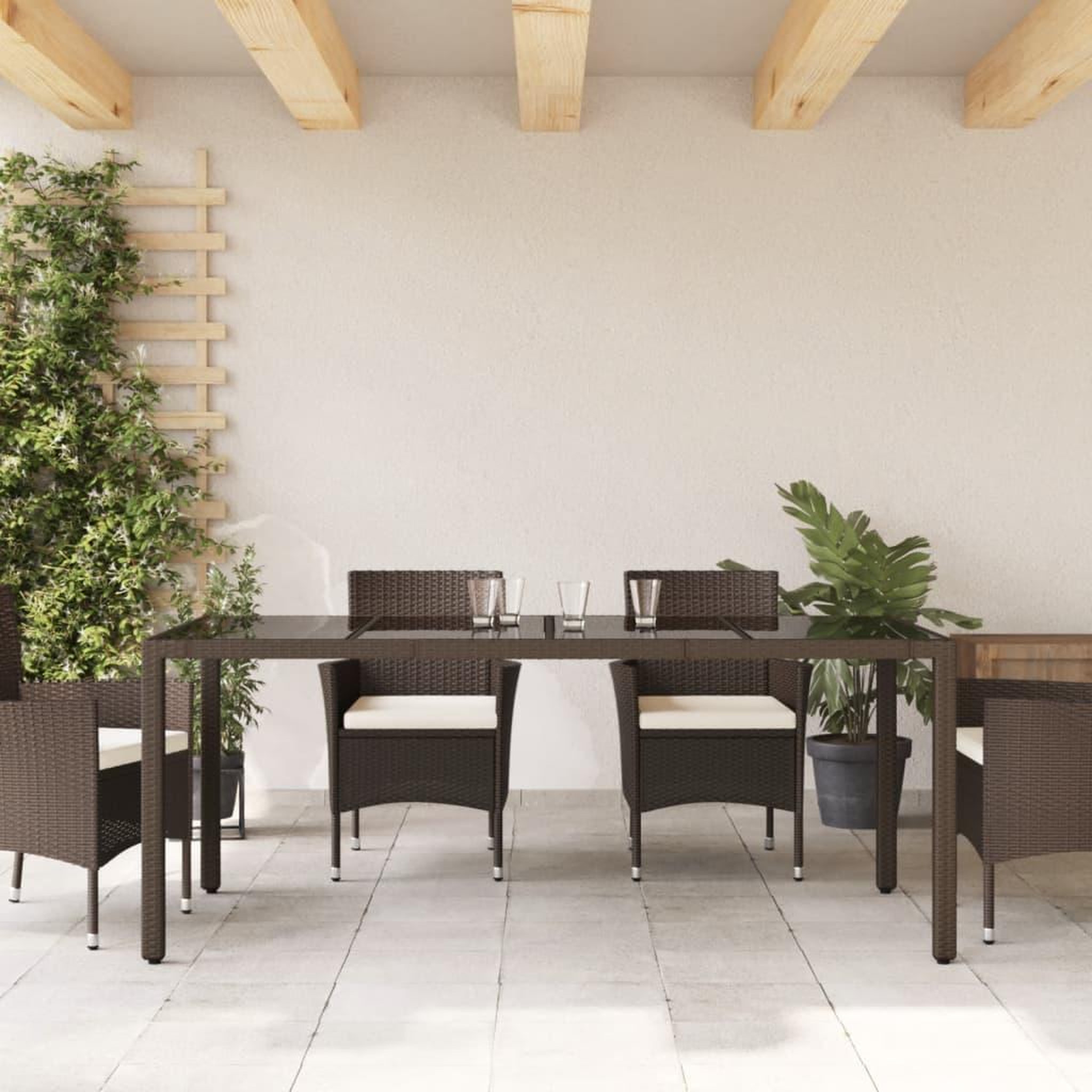 Voir la diapositive 3 : VIDAXL Table de jardin avec dessus en verre marron resine tressee