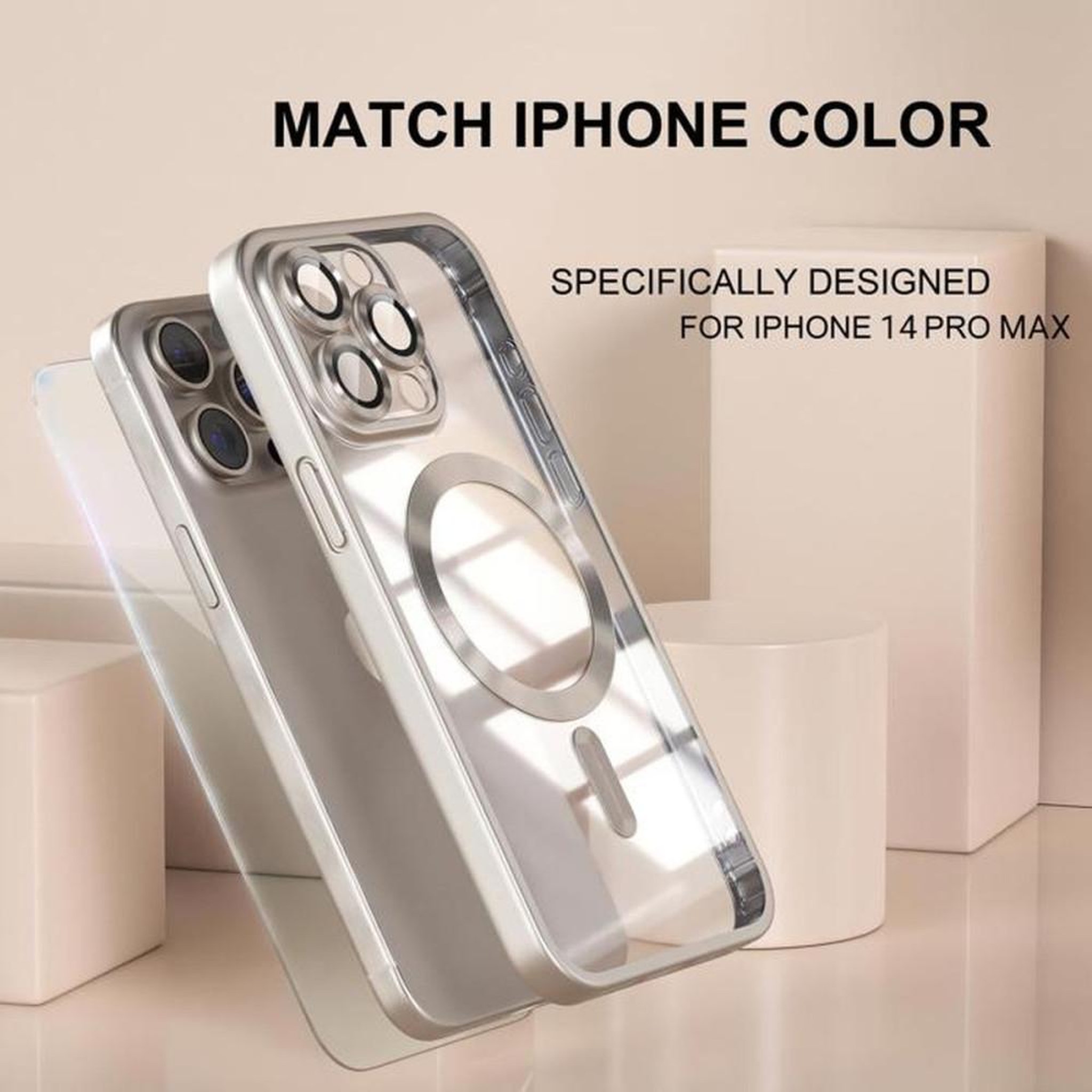 Voir la diapositive 6 : Coque TPU pare-chocs magnétique iPhone 14 Pro Max style militaire, transparent gris, protection anti-chocs, aimant charge sans fil