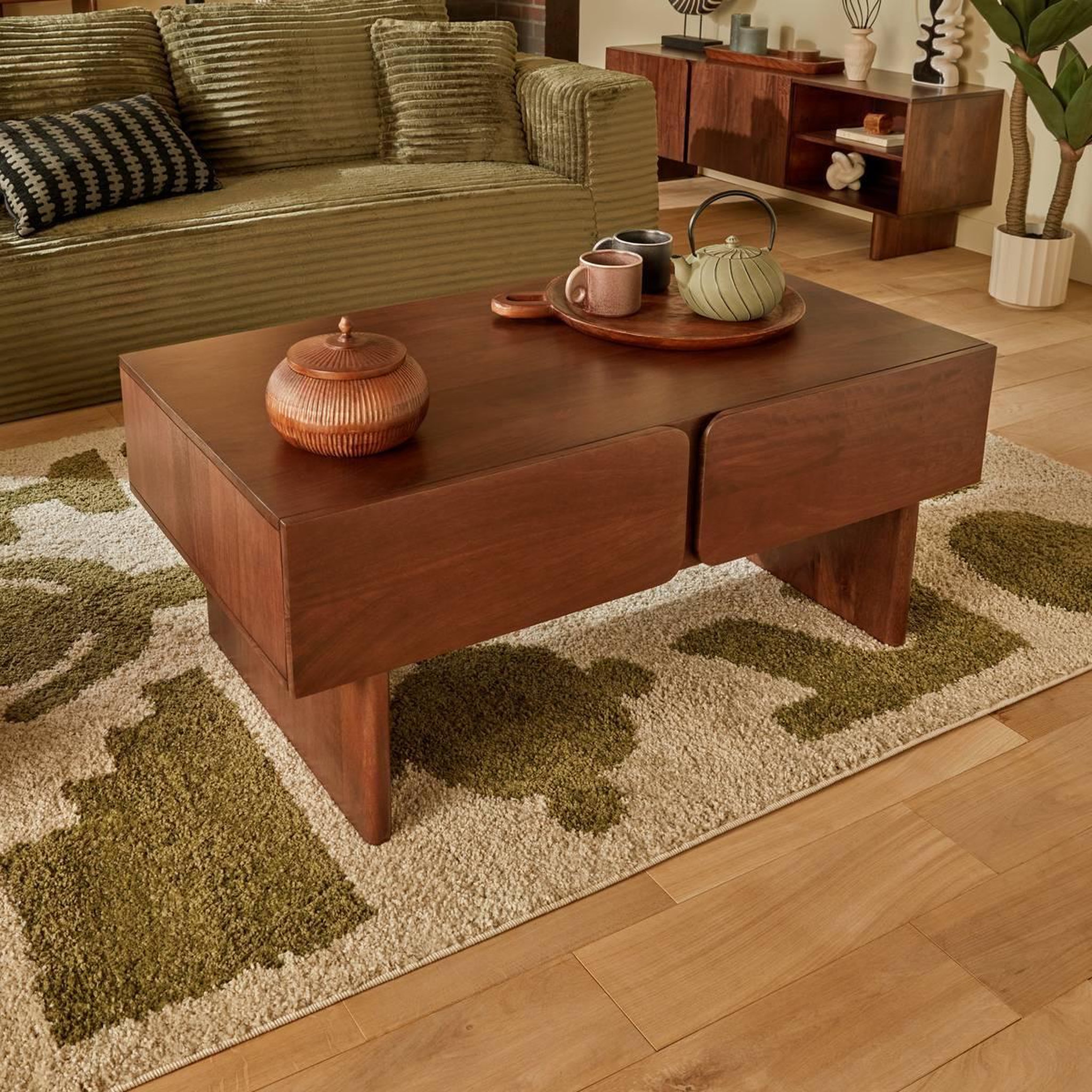 Voir la diapositive 6 : ATMOSPHERA Table Basse 2 Tiroirs en Bois  Nyero  109cm Marron