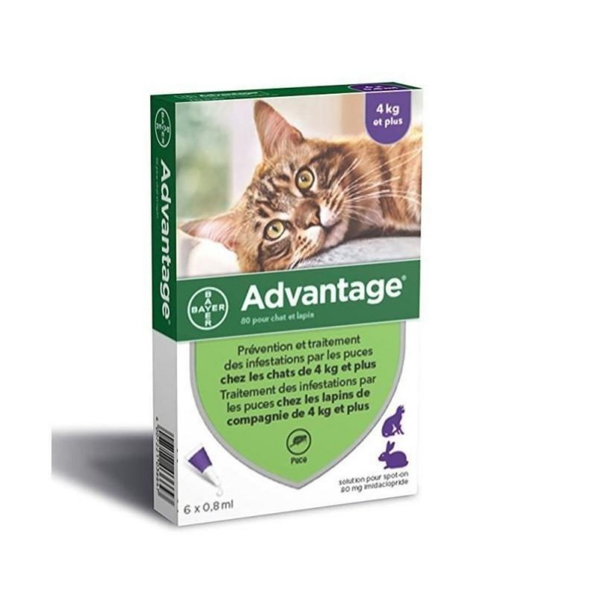 Advantage ADVANTAGE 80 - 6 pipettes antiparasitaires - Pour chat et lapin de 4kg et plus