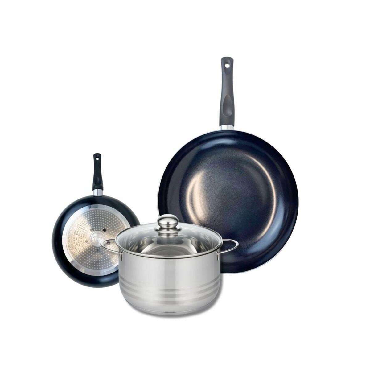 ELO Ensemble de 2 Poêles de cuisson 20 et 32 cm et 1 faitout 20 cm Elo Prima Brillant