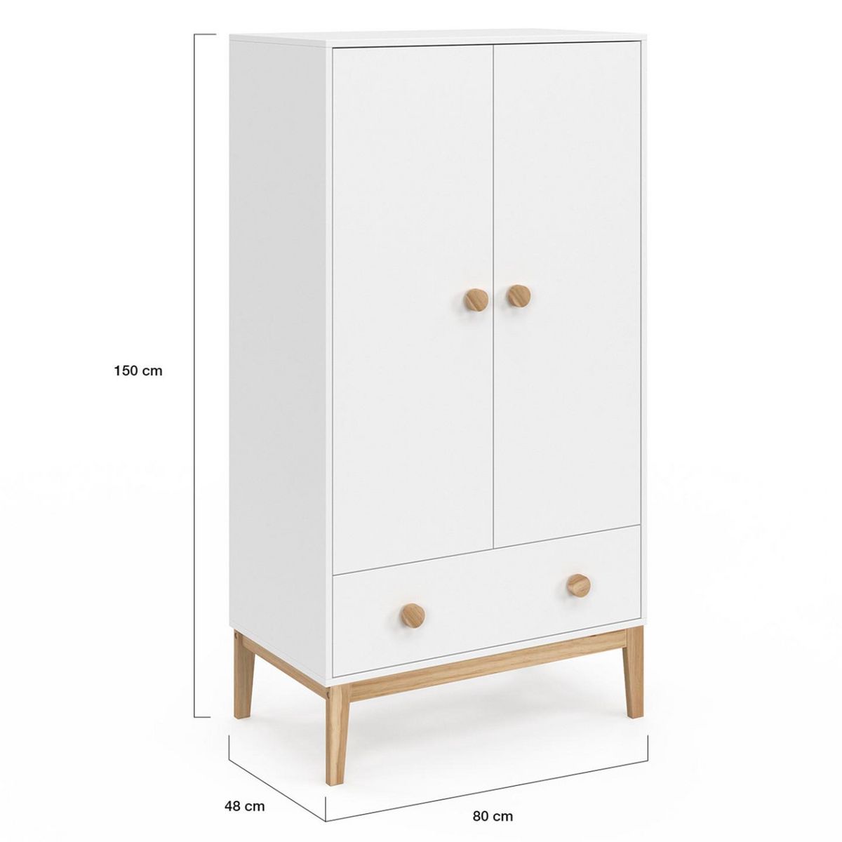 ID MARKET Armoire enfant 2 portes JACOB avec tiroir blanc et bois