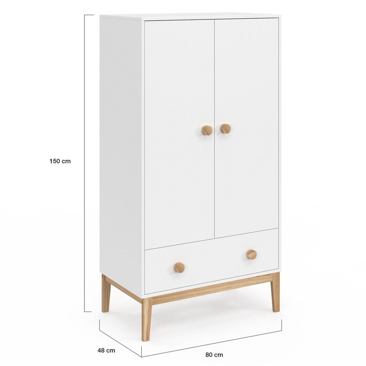 ID MARKET Armoire enfant 2 portes JACOB avec tiroir blanc et bois