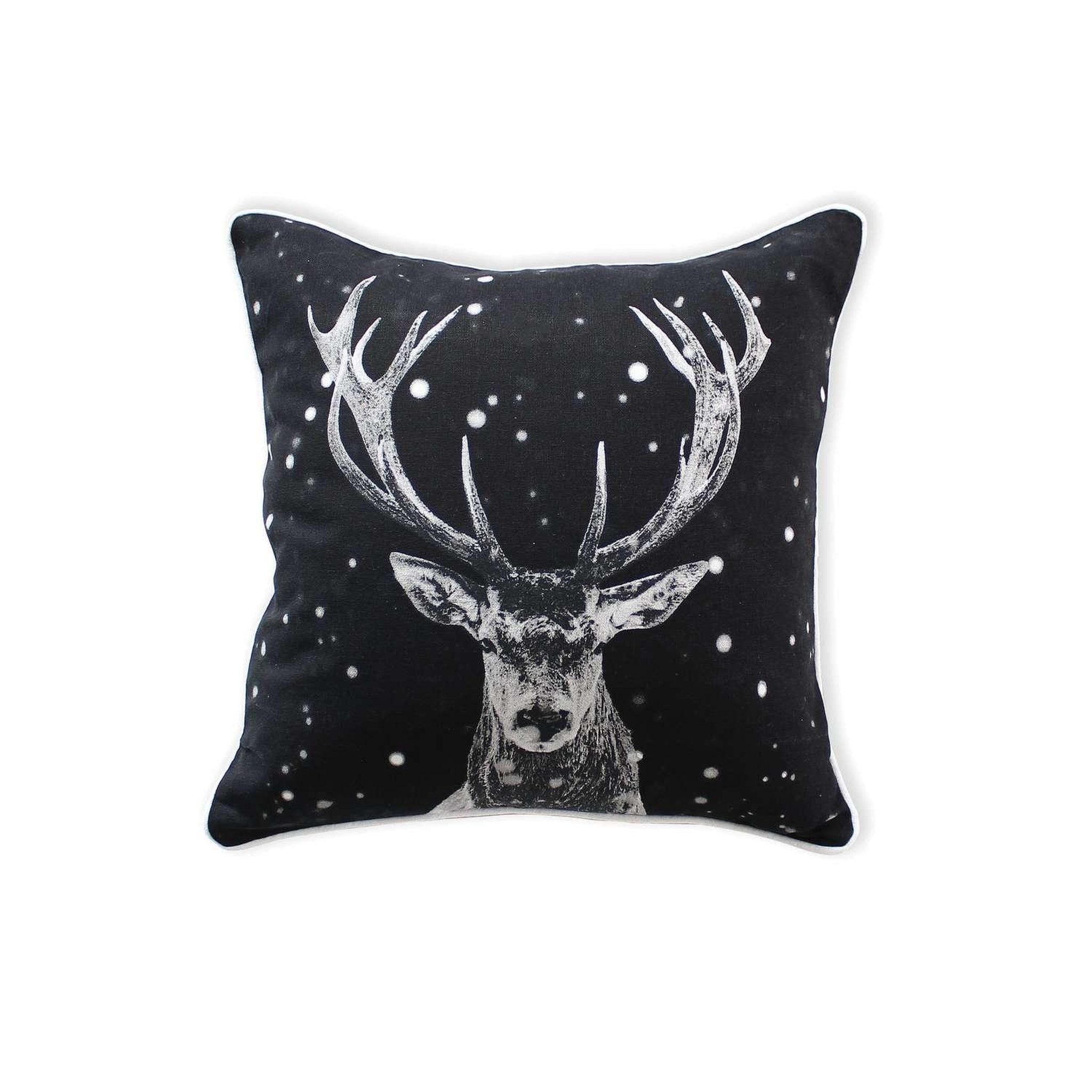 TOILINUX Coussin imprimé cerf epicéa - 40 x 40 cm - noir