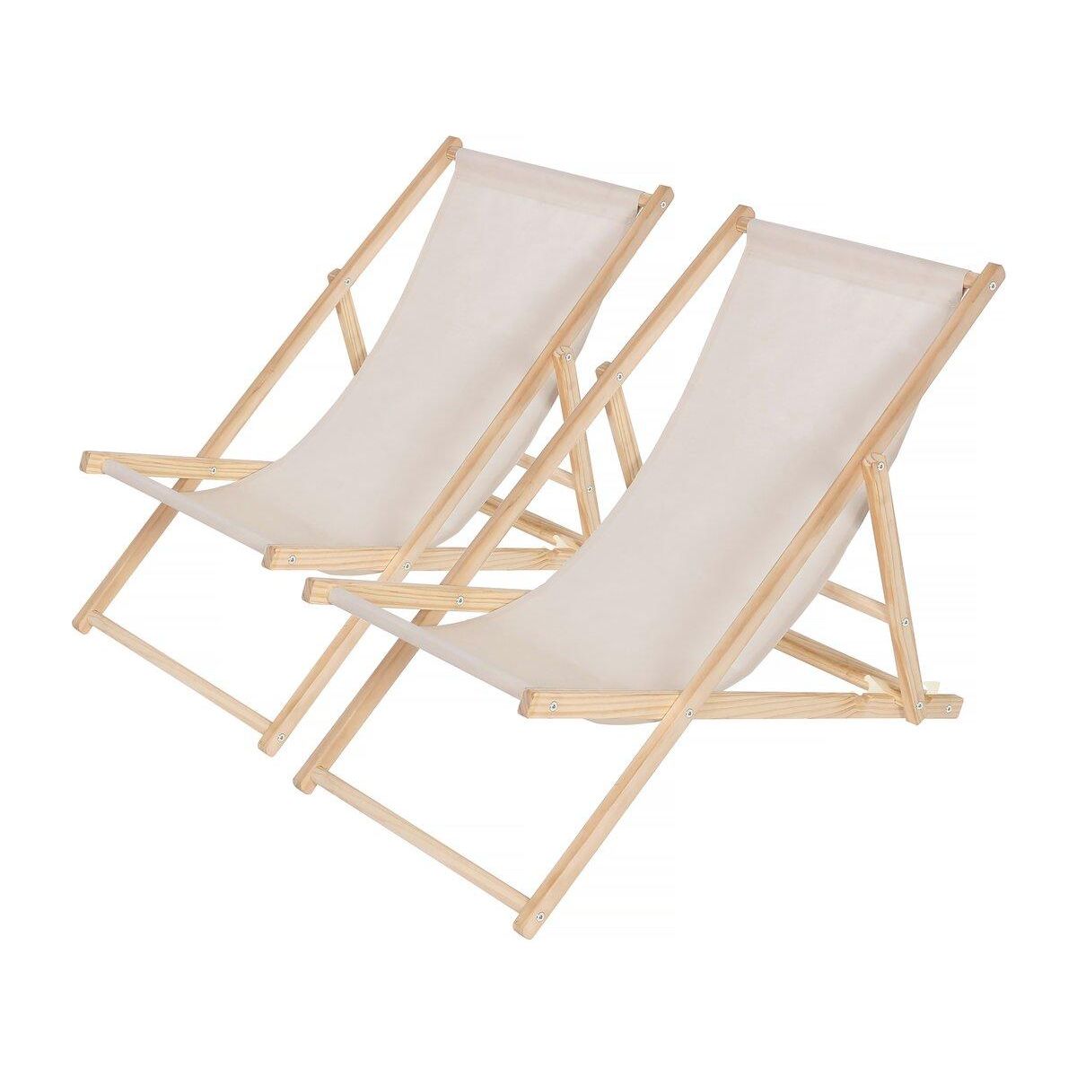 Habitat et Jardin Lot de 2 transats en bois  Chilienne  - 107 x 56.5 x 81 cm - Ecru