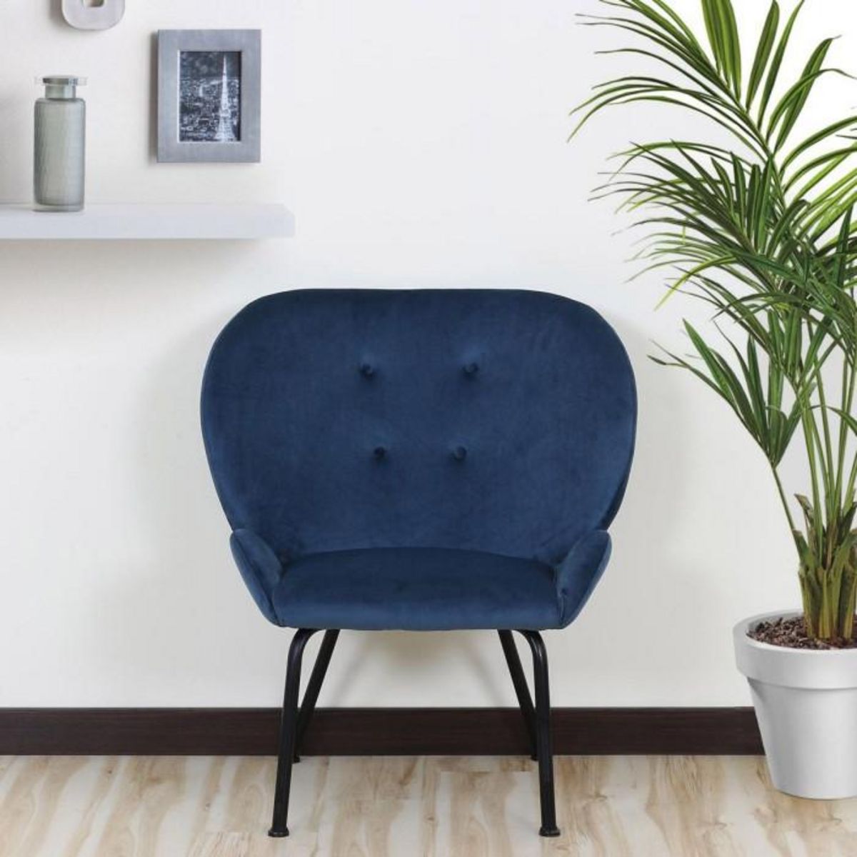 Paris Prix Fauteuil Design en Velours  Giovanni  86cm Bleu
