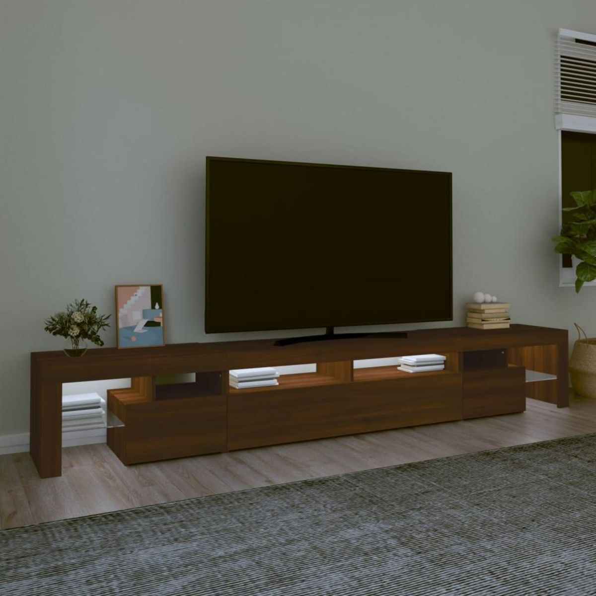 VIDAXL Meuble TV avec lumieres LED Chene marron 260x36,5x40 cm
