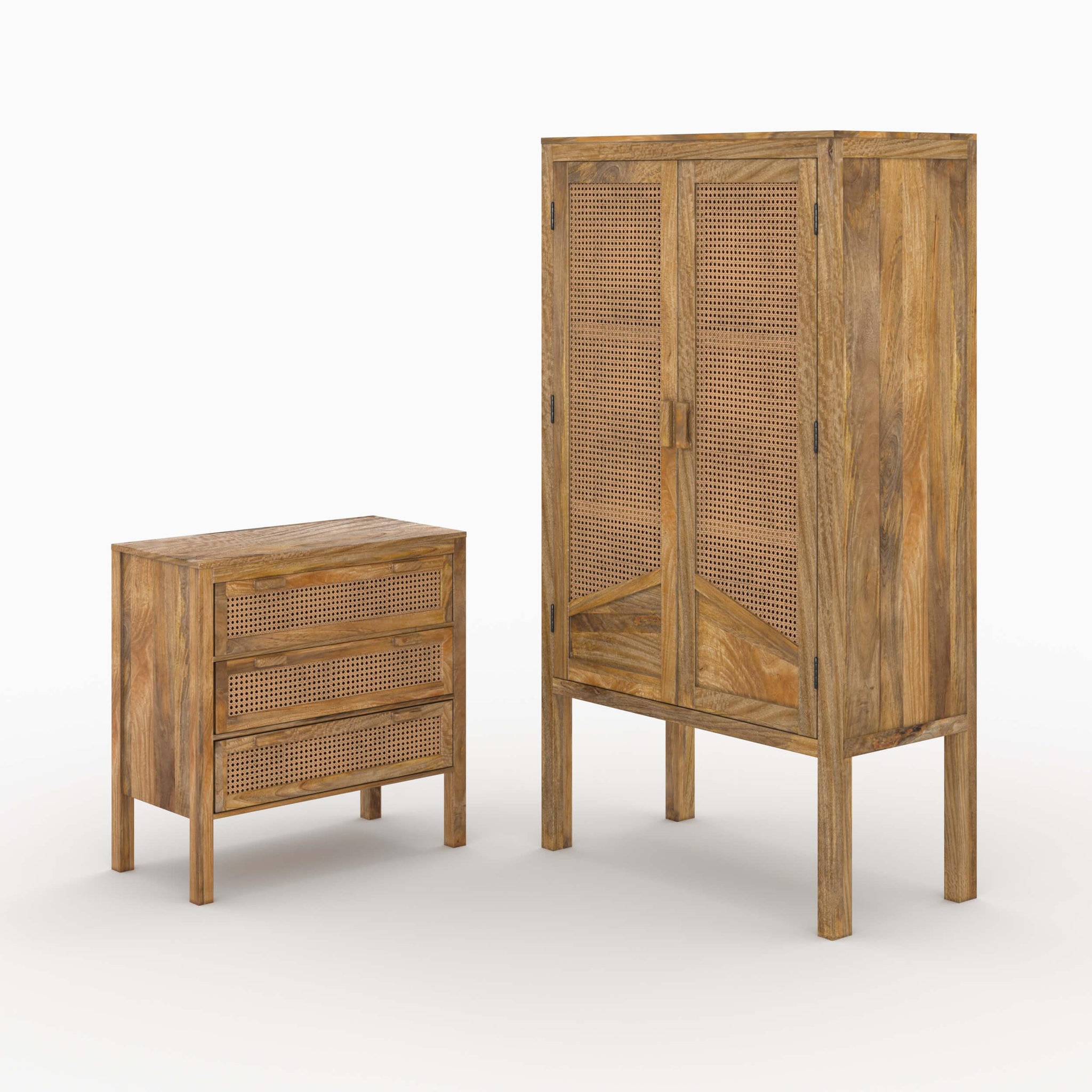 MAISON PAVANE Ensemble commode et armoire en bois de manguier-tiki