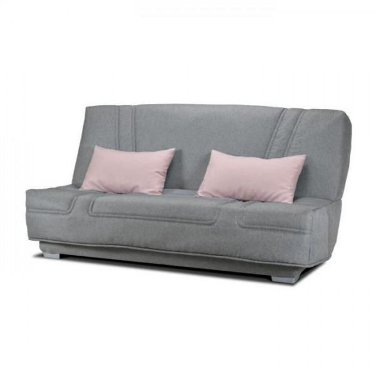 MARKET24 COMFORT BULTEX Banquette clic clac - Tissu Gris + Coussins déco rose - L193 x P95 cm