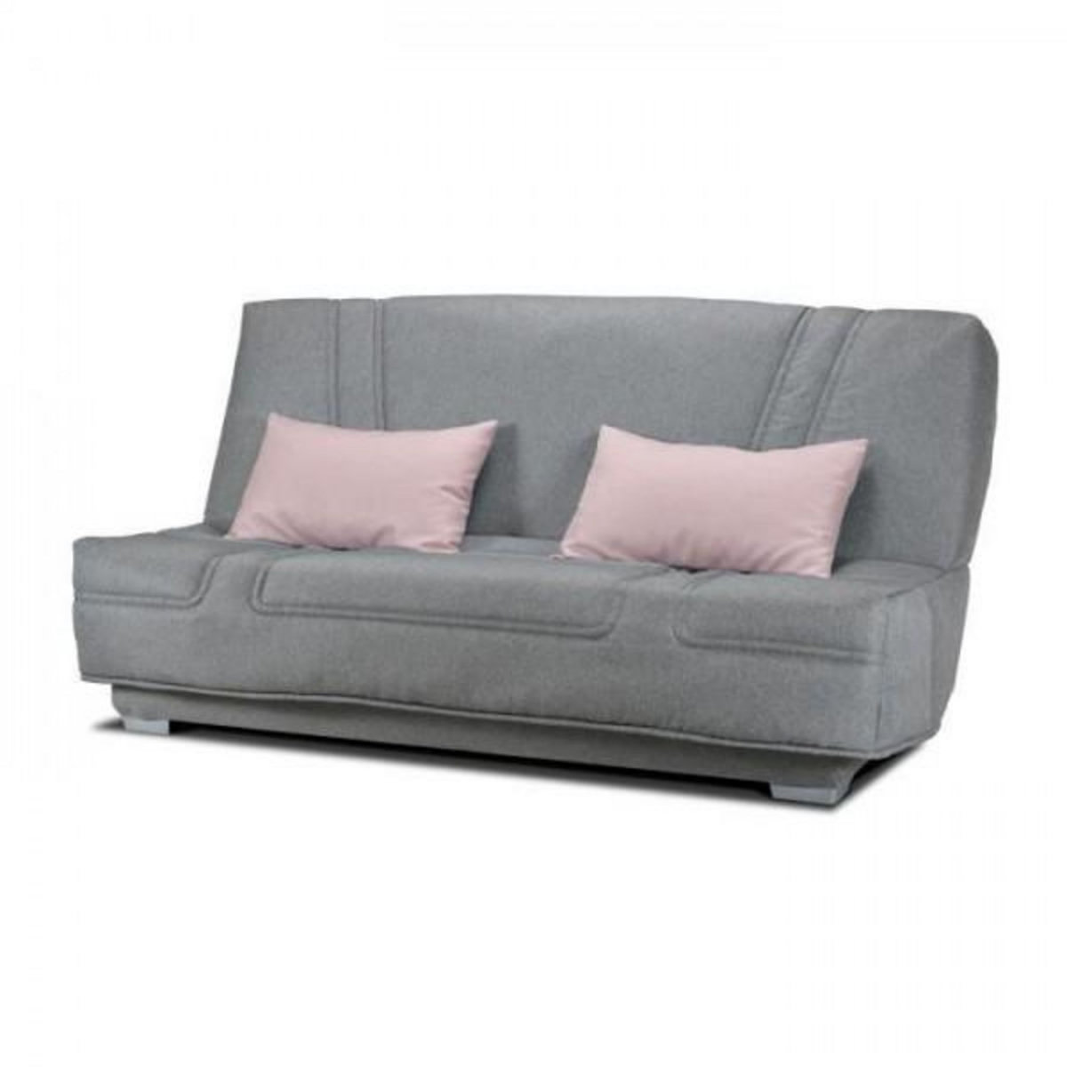 MARKET24 COMFORT BULTEX Banquette clic clac - Tissu Gris + Coussins déco rose - L193 x P95 cm