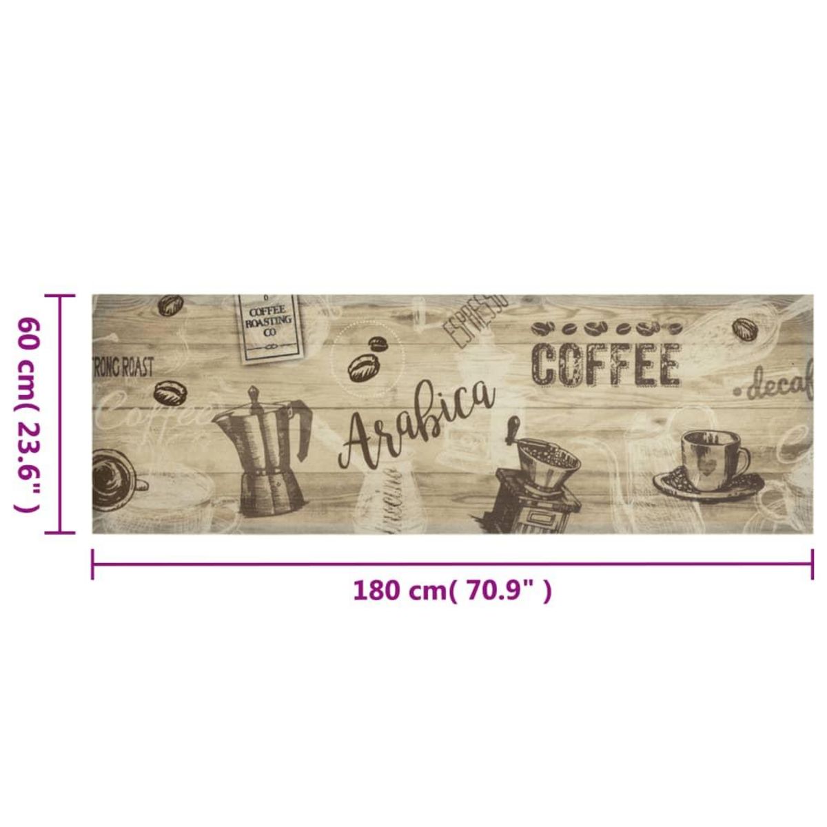 VIDAXL Tapis de cuisine lavable imprime cafe marron 60x180 cm velours