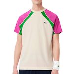 Lacoste T Shirt de Sport Beige/Rose Homme  acoste Ultra Dry Block Tennis. Coloris disponibles : Blanc