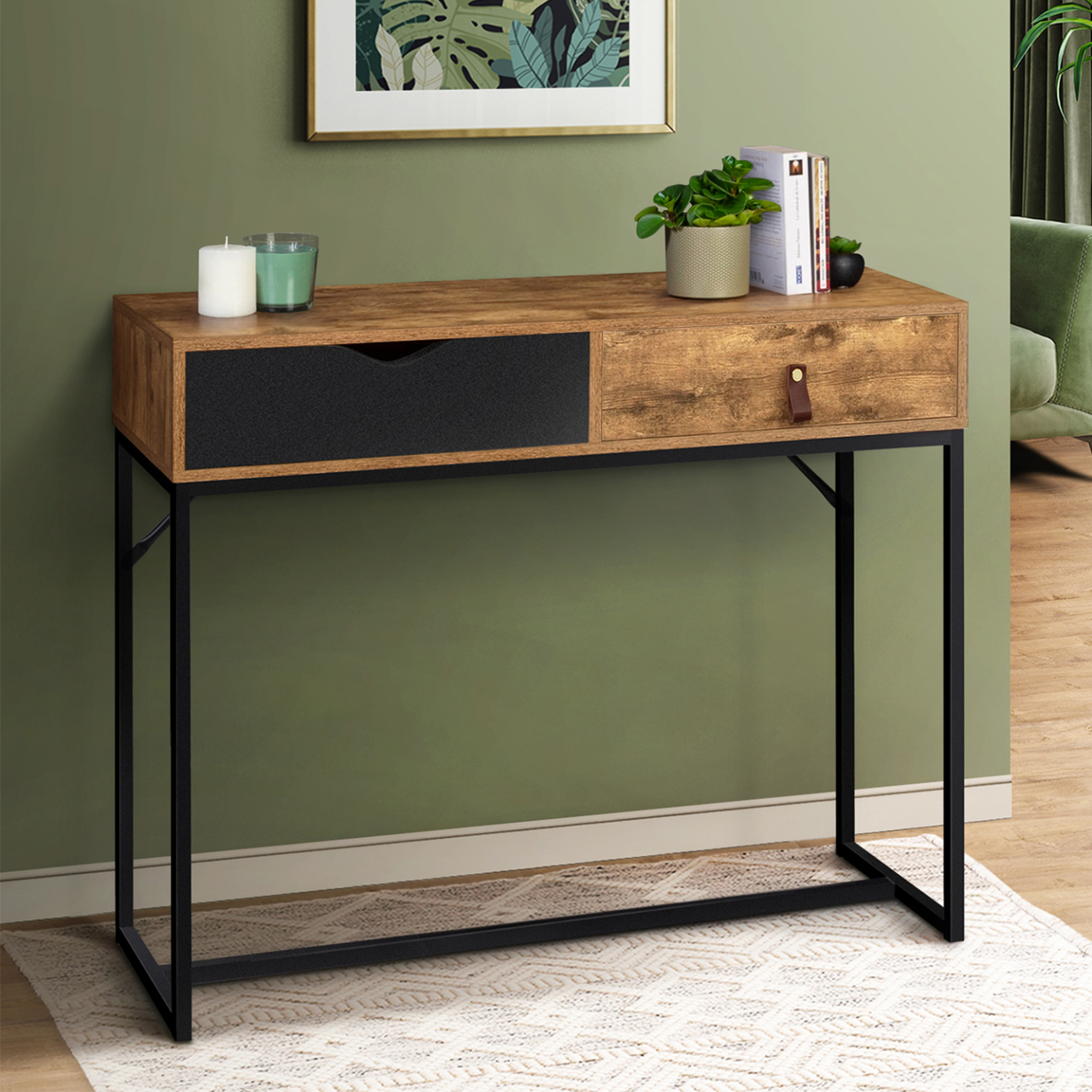Voir la diapositive 2 : ID MARKET Console 2 tiroirs chicago design industriel