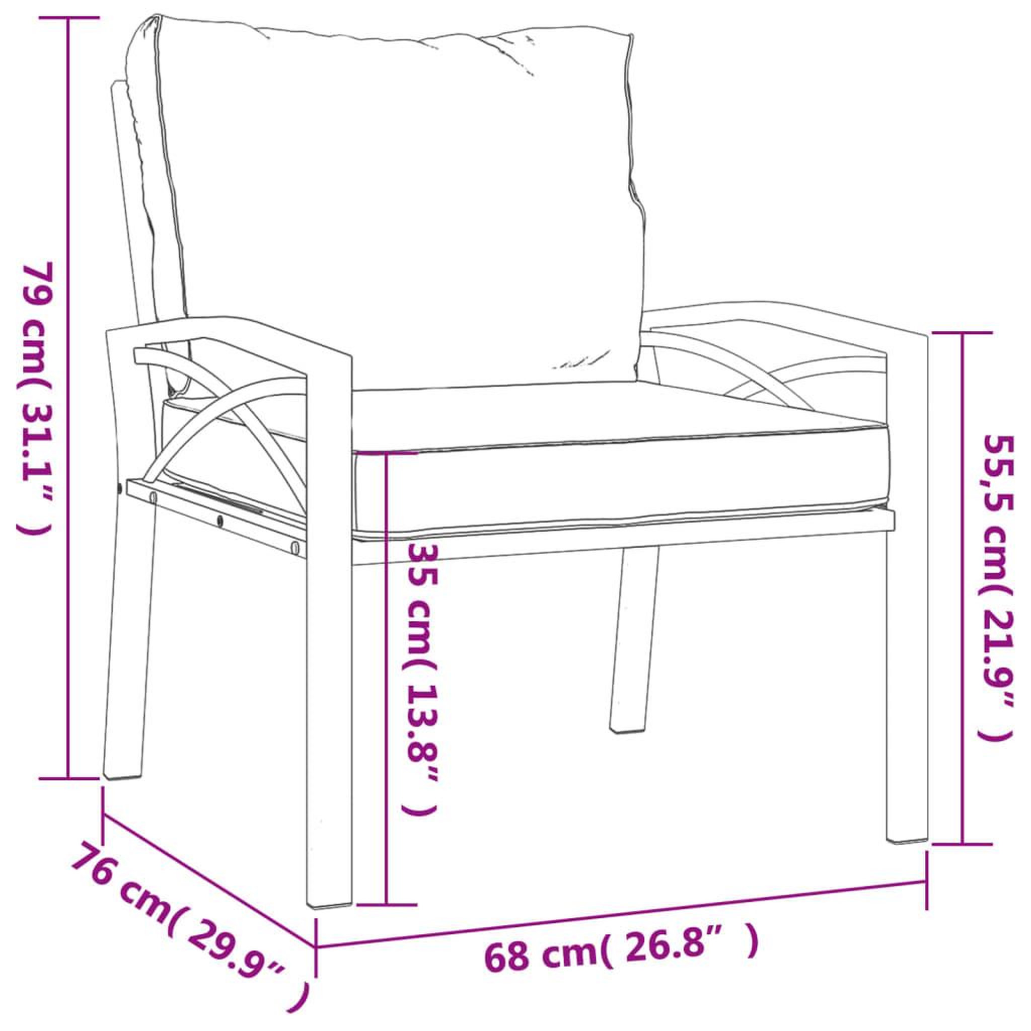 Voir la diapositive 6 : VIDAXL Chaise de jardin avec coussins sable 68x76x79 cm acier