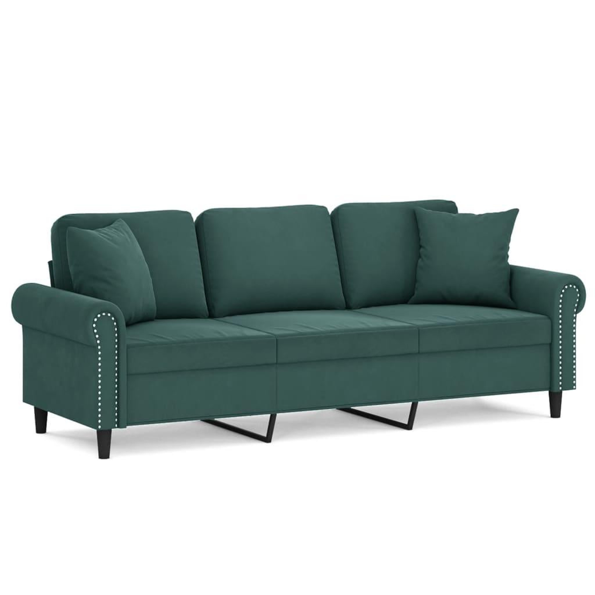 Voir la diapositive 2 : VIDAXL Canape 3 places avec oreillers vert fonce 180 cm velours
