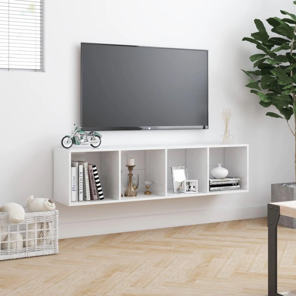 VIDAXL Bibliotheque/Meuble TV Blanc brillant 143x30x36 cm