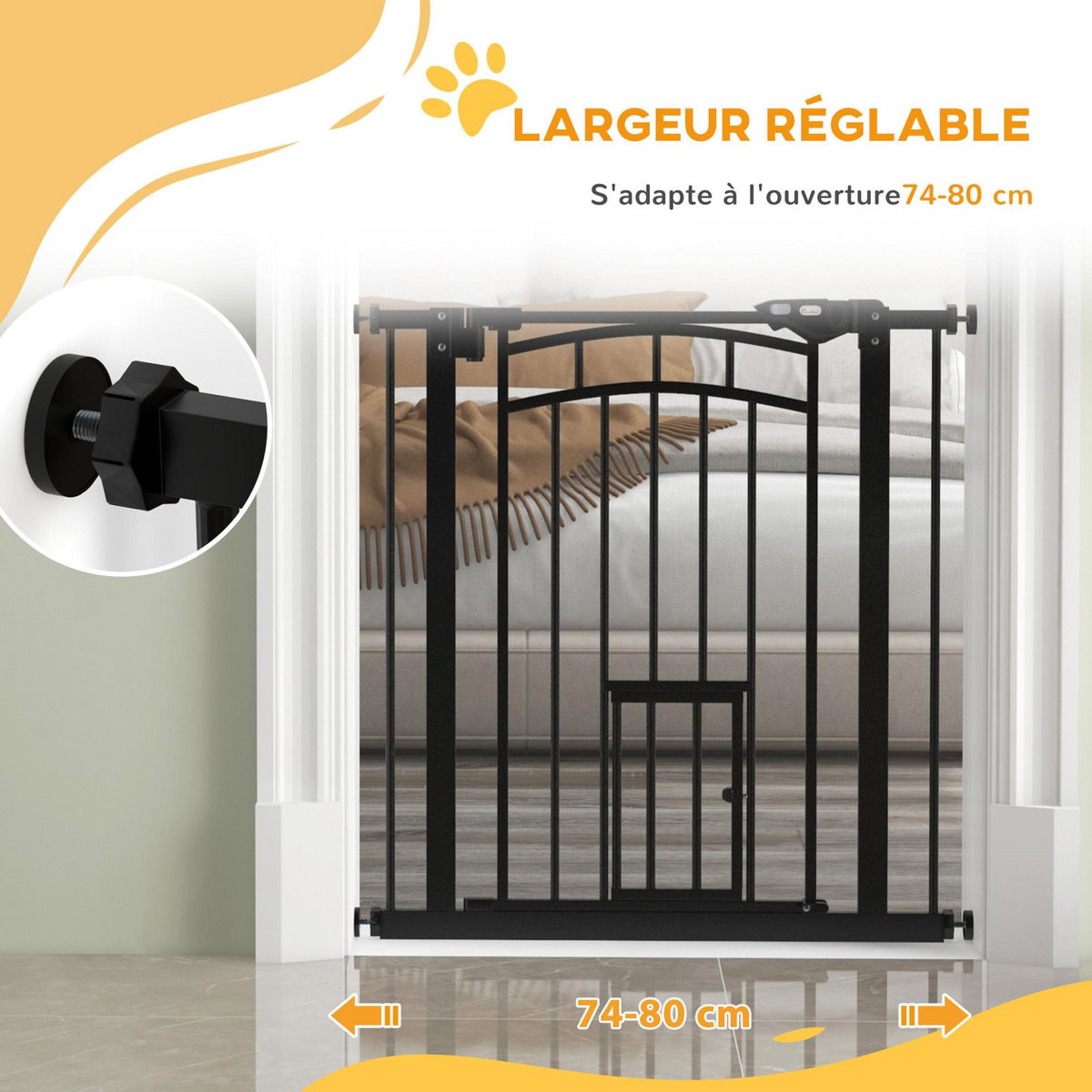 PAWHUT Barrière de sécurité pour chien - barrière à pression ajustable - double système de verrouillage - acier noir