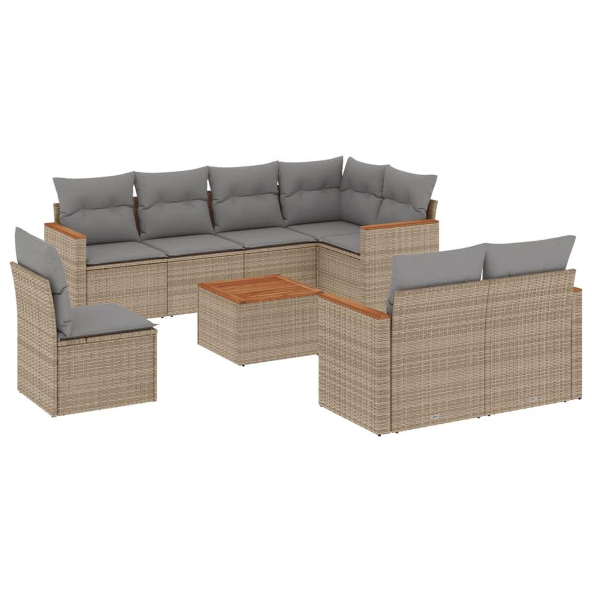 Voir la diapositive 2 : VIDAXL Salon de jardin avec coussins 9 pcs beige resine tressee