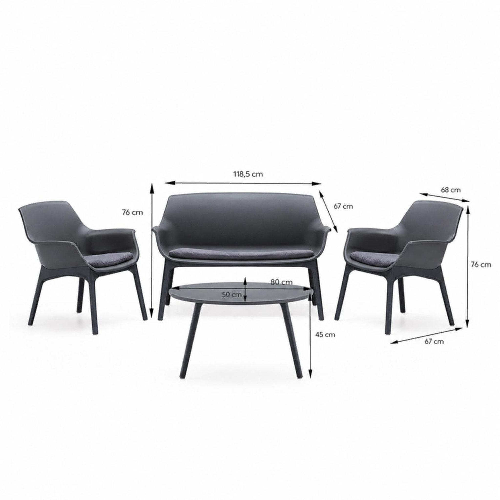 Voir la diapositive 3 : CONCEPT USINE Salon de jardin 4 places gris anthracite avec table basse izmir