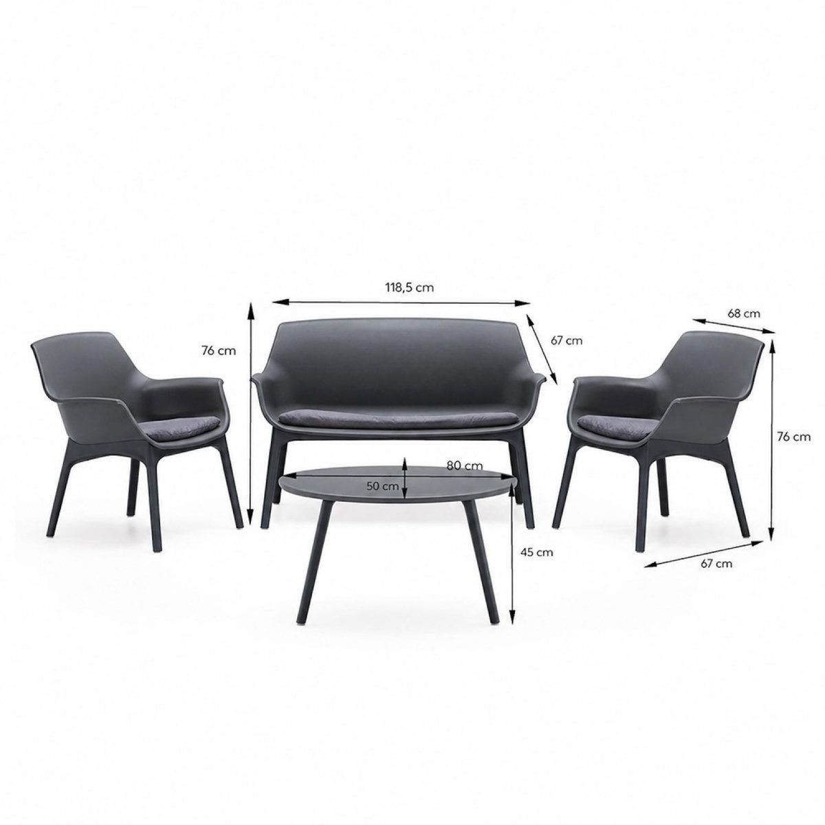 CONCEPT USINE Salon de jardin 4 places gris anthracite avec table basse IZMIR
