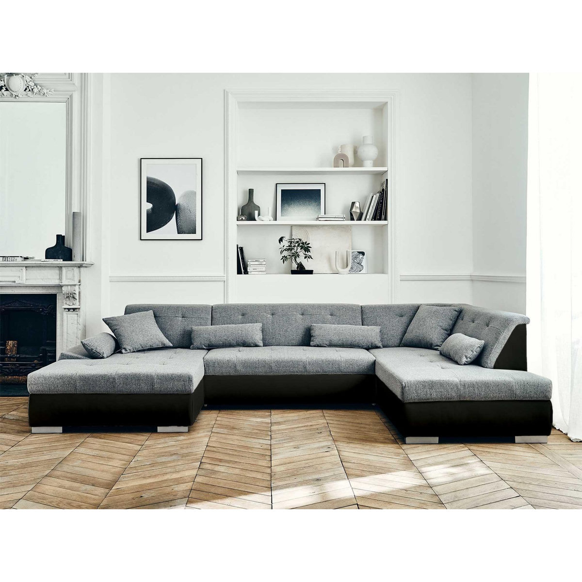 LISA DESIGN Vermont - canapé panoramique d'angle droit - 7 places - convertible - en simili et tissu