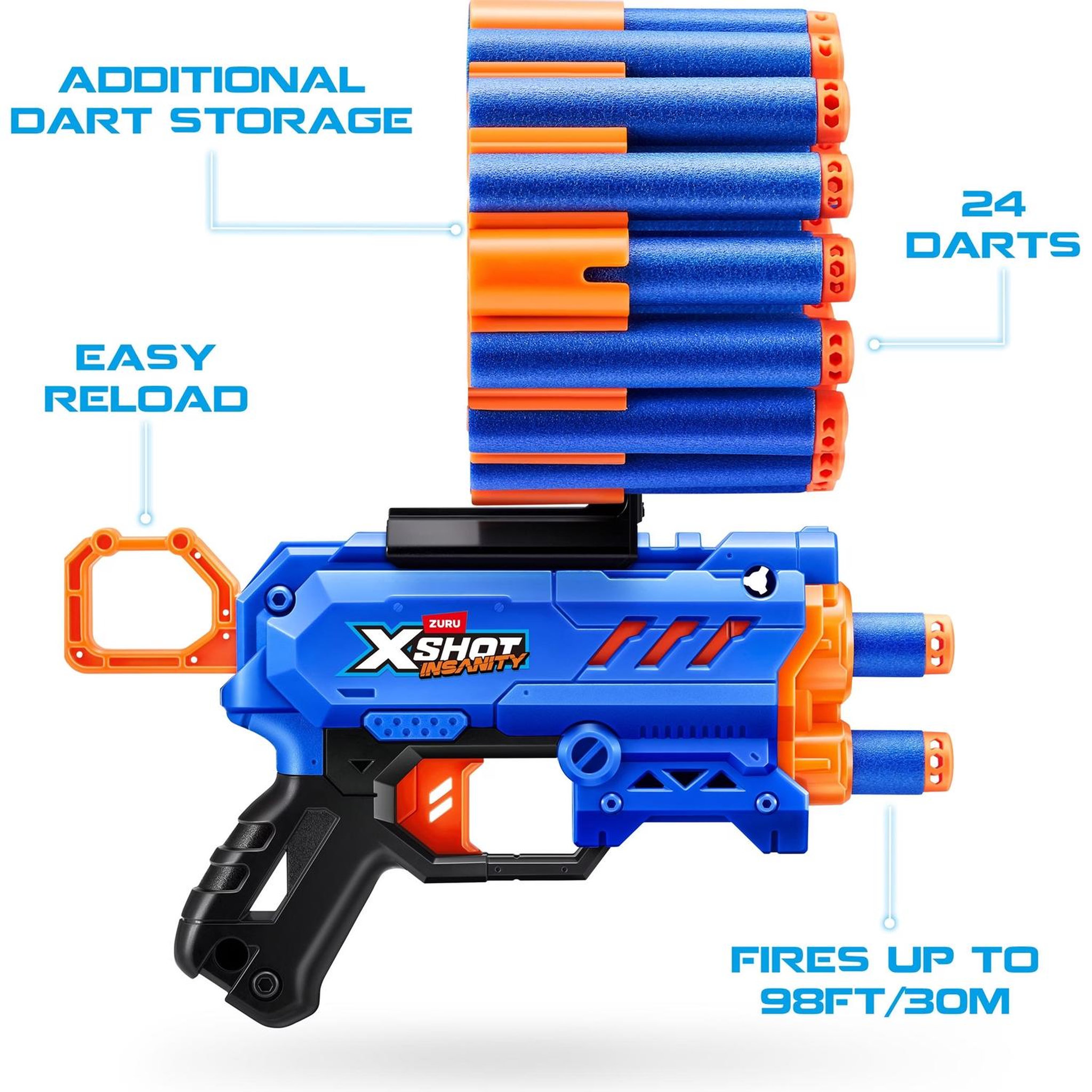 Voir la diapositive 3 : ZURU Micro-blaster XShot Insanity avec 24 fléchettes