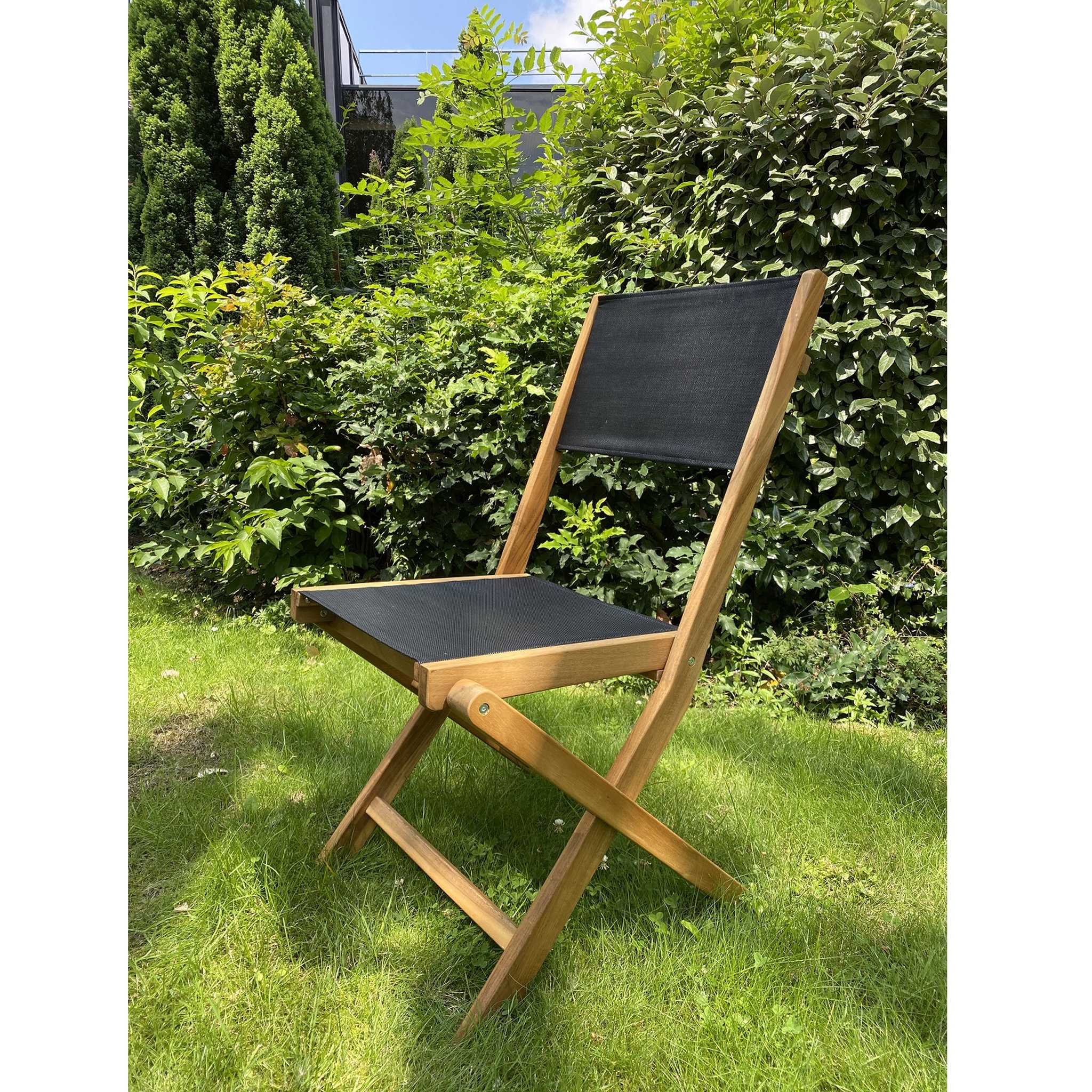 Voir la diapositive 1 : GARDENSTAR Chaise de jardin - Bois/Textilène - Noire - JAVA