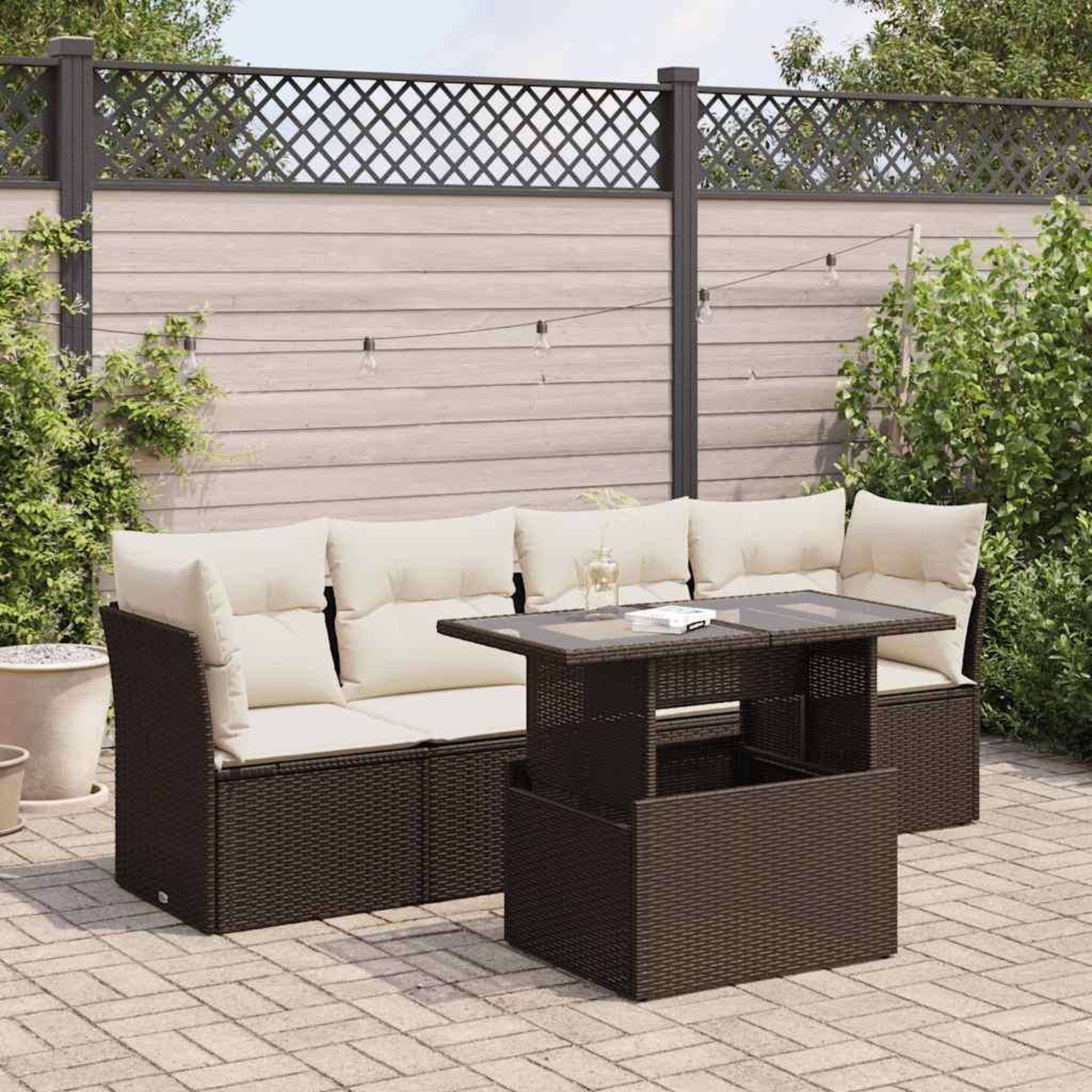 VIDAXL Salon de jardin avec coussins 5 pcs marron resine tressee