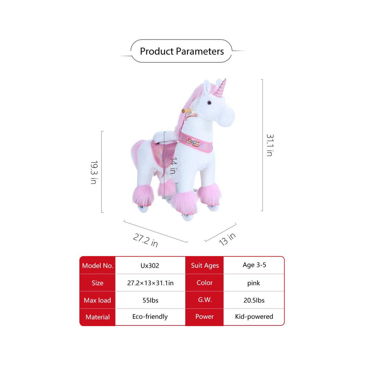 Ponycycle Licorne Rose à monter Petit Modèle pour 3 à 5 ans