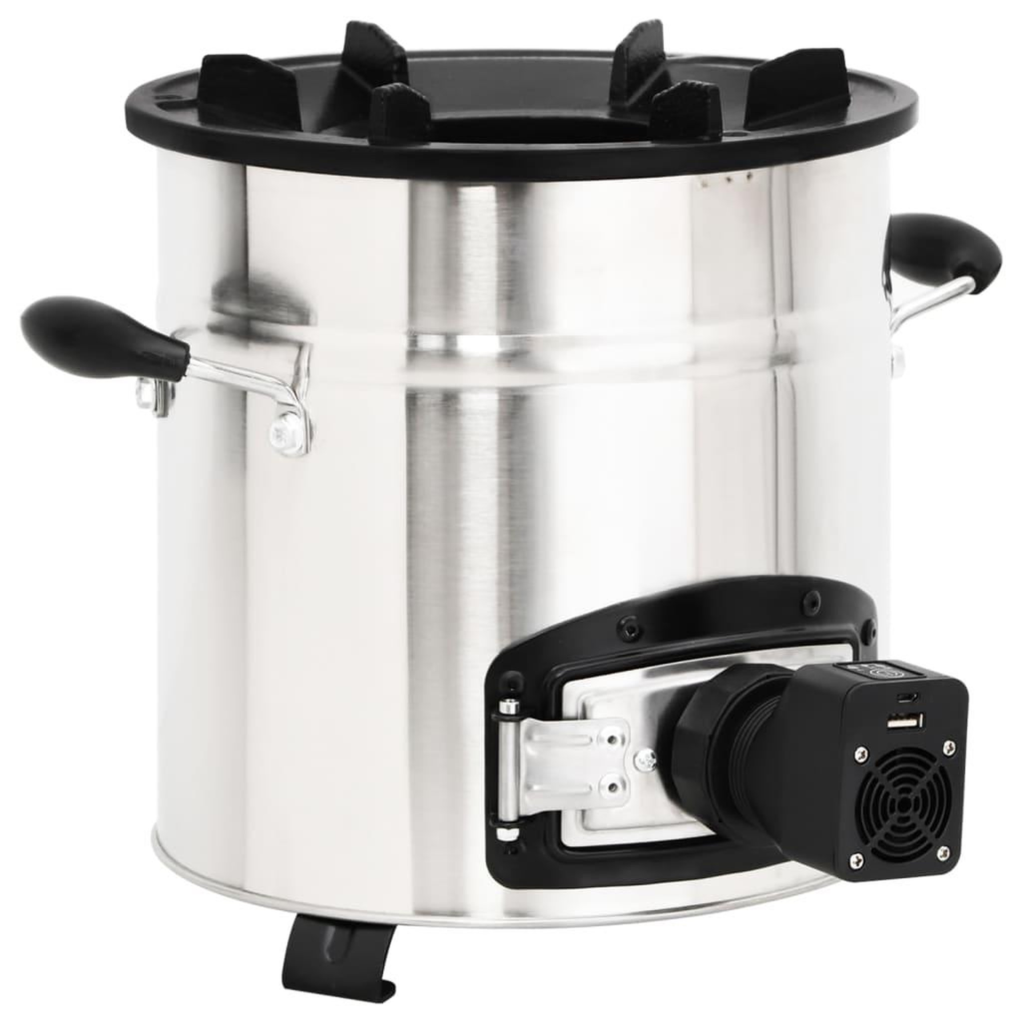 Voir la diapositive 2 : VIDAXL Poele a bois avec ventilateur USB Argente 35,5x26x28 cm Inox