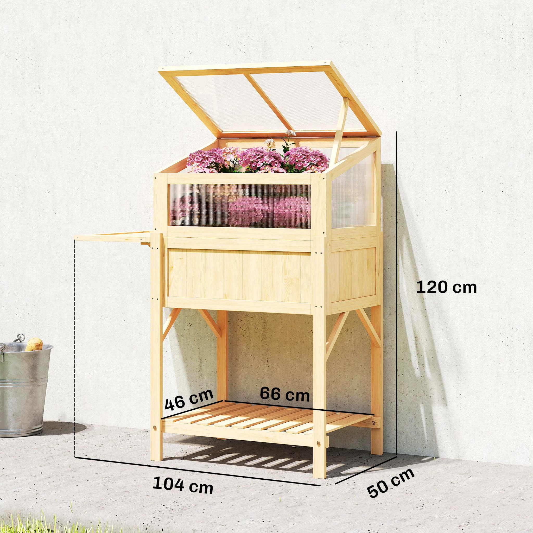 Voir la diapositive 3 : OUTSUNNY Carré potager sur pieds avec serre en bois naturel