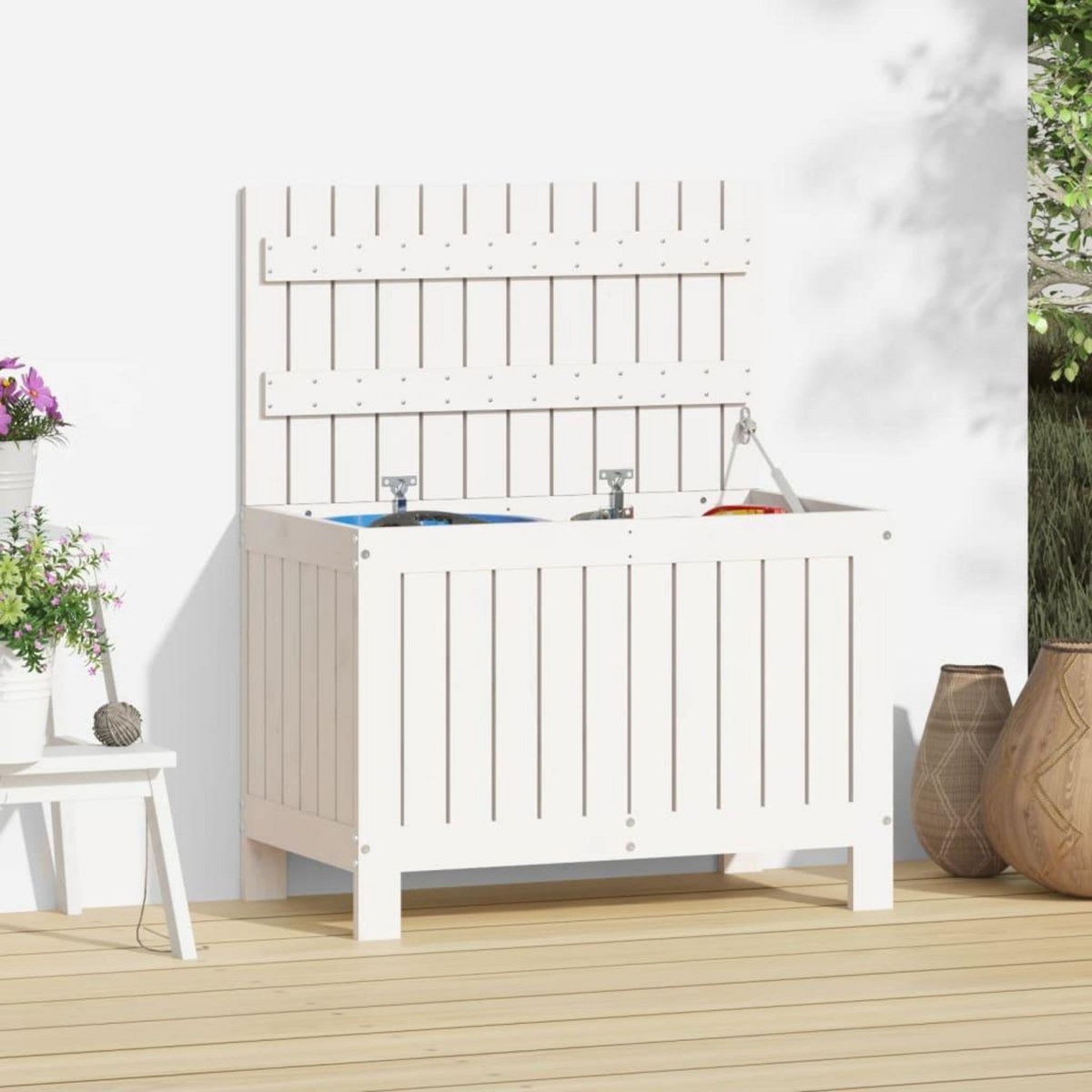 VIDAXL Boîte de rangement de jardin Blanc 76x42,5x54 cm Bois de pin