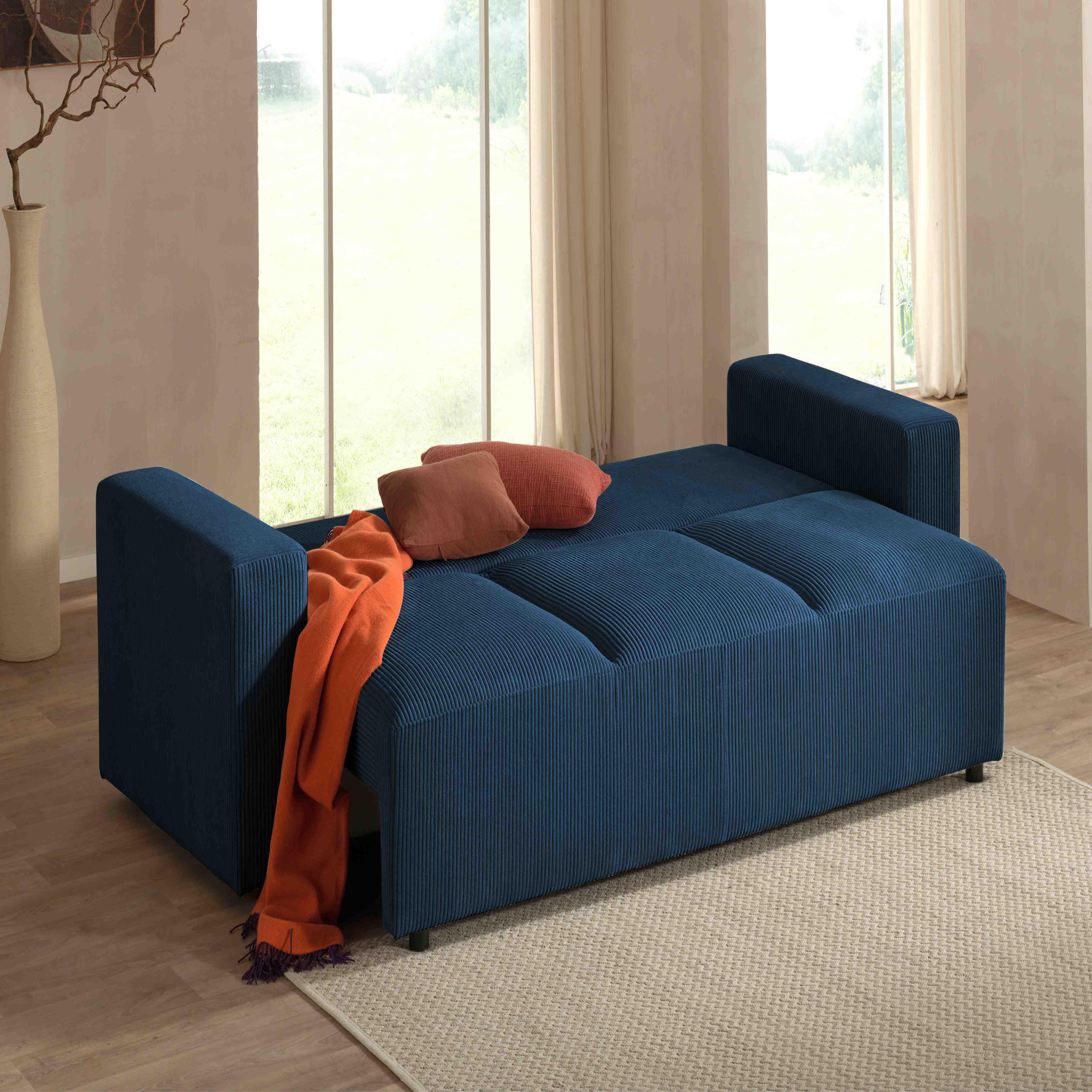Voir la diapositive 3 : LISA DESIGN Livy - canapé droit convertible - avec coffre - en velours côtelé - 3 places