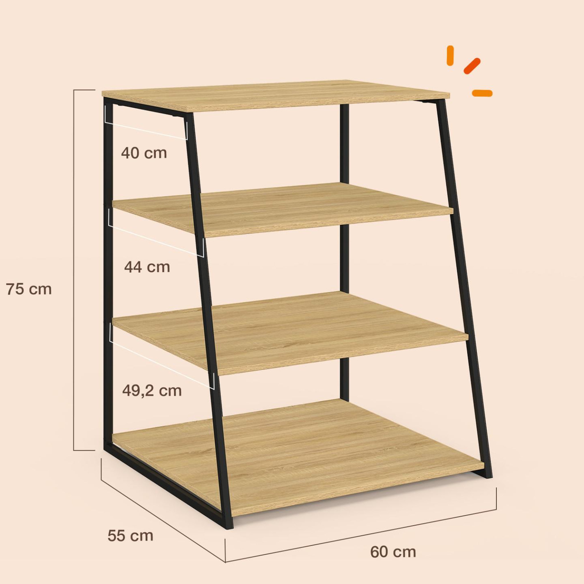 Voir la diapositive 5 : ID MARKET Meuble hifi, support pour platine, enceintes et vinyles 60 cm detroit étagère 4 niveaux bois et noir design industriel