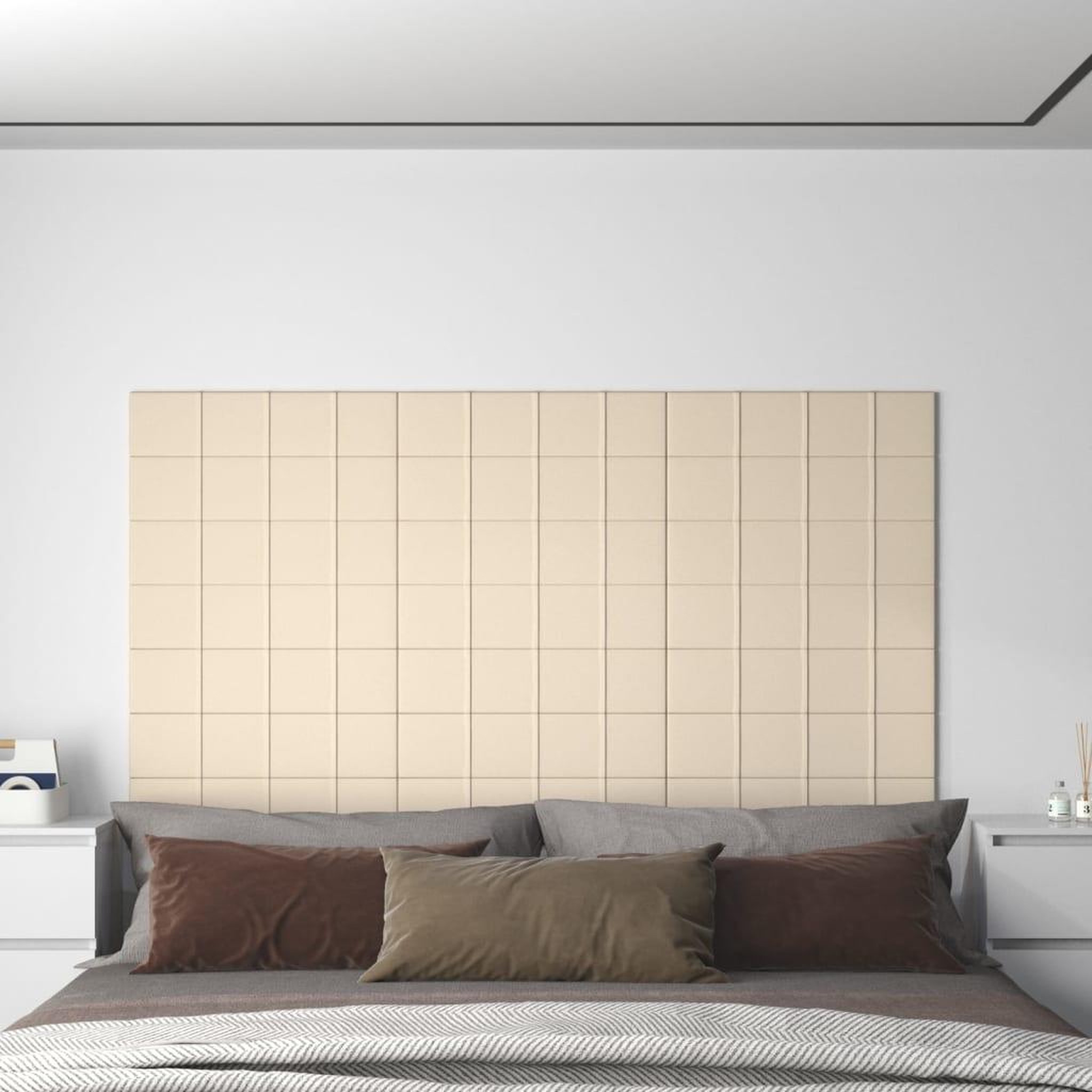 Voir la diapositive 1 : VIDAXL Panneaux muraux 12 pcs Creme 60x15 cm Velours 1,08 m^2