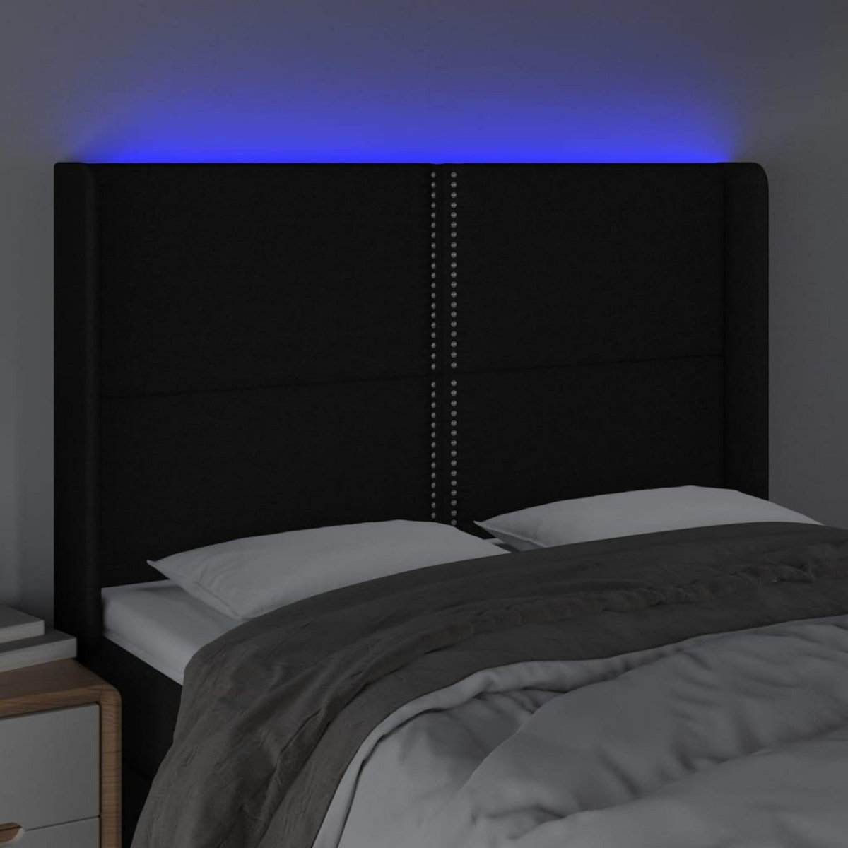 VIDAXL Tete de lit a LED Noir 147x16x118/128 cm Tissu