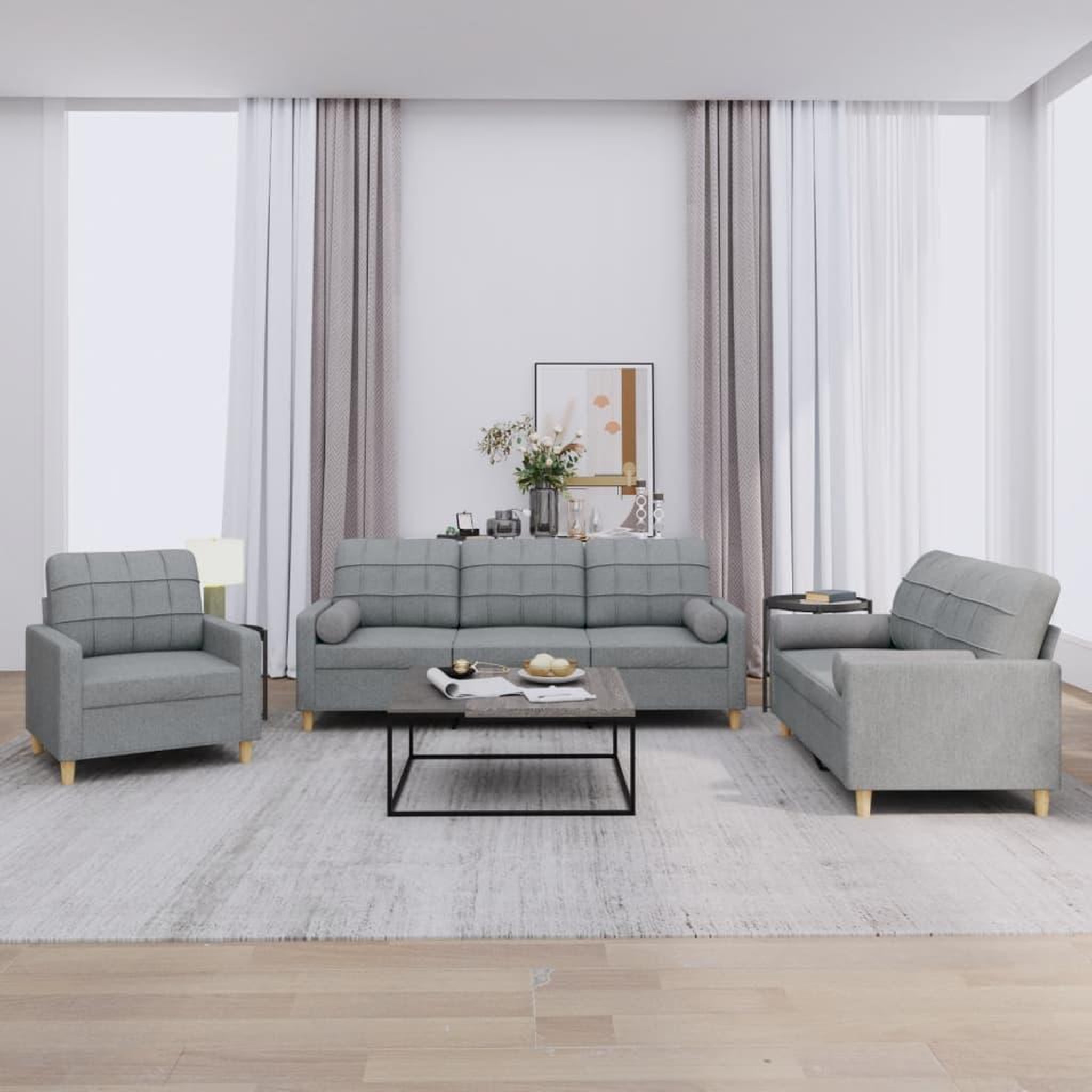 Voir la diapositive 1 : VIDAXL Ensemble de canapes 3 pcs coussins gris clair tissu